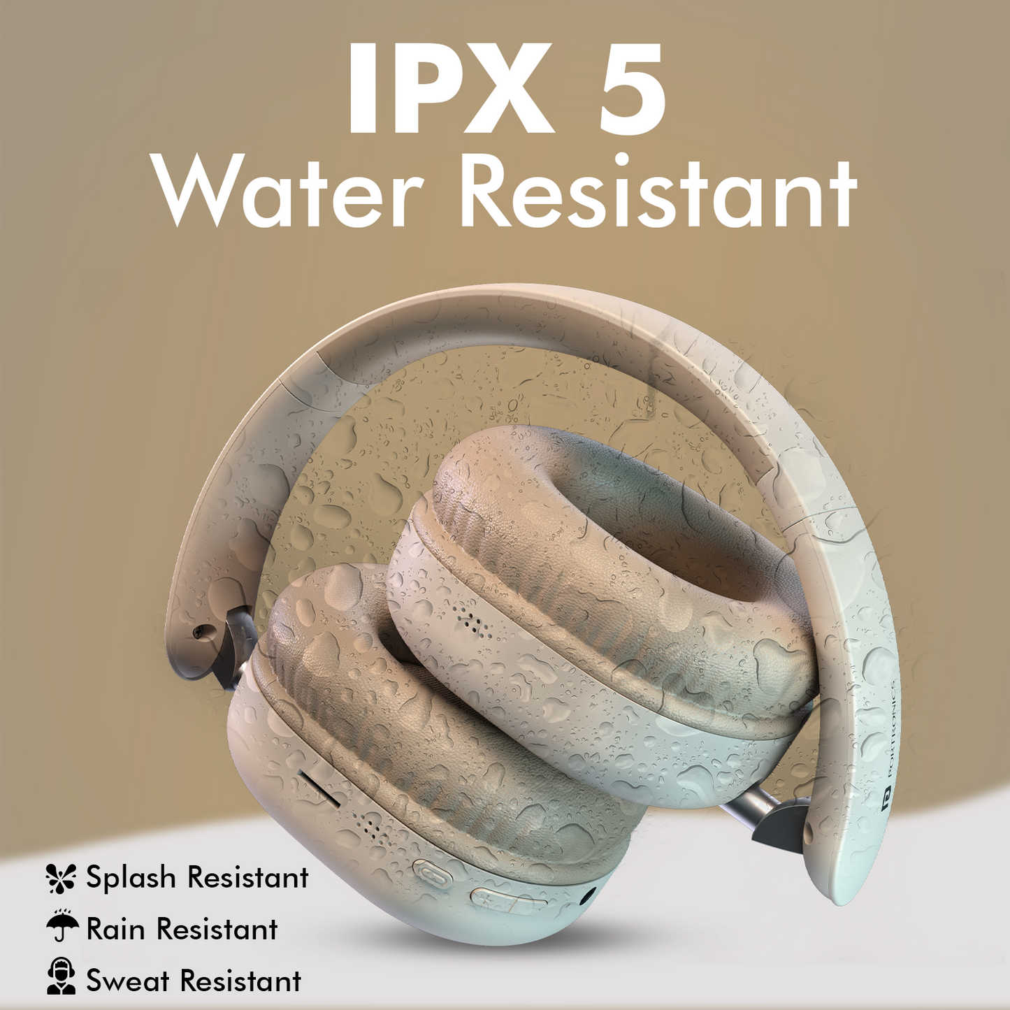 Beige Portronics Muffs M6 AUX Headphone | Ideal for hybrid use with AUX input and wireless pairing flexibility | AUX headphone providing versatile listening options