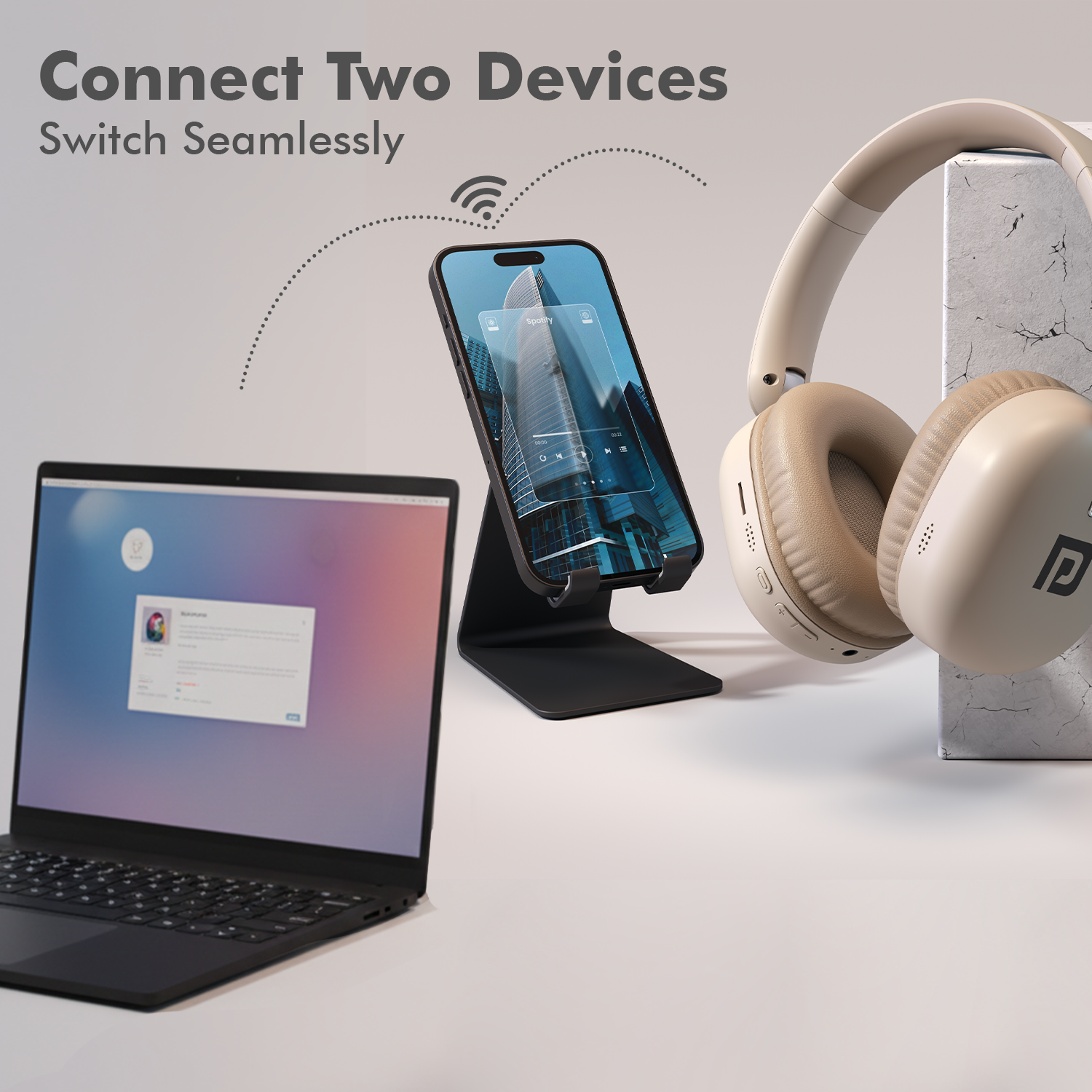 Beige Portronics Muffs M6 Gaming Headphones With Mic | Suitable for competitive gaming with clear mic and deep bass effects | gaming headphones with mic enhancing gameplay| over ear headphone with multi device support