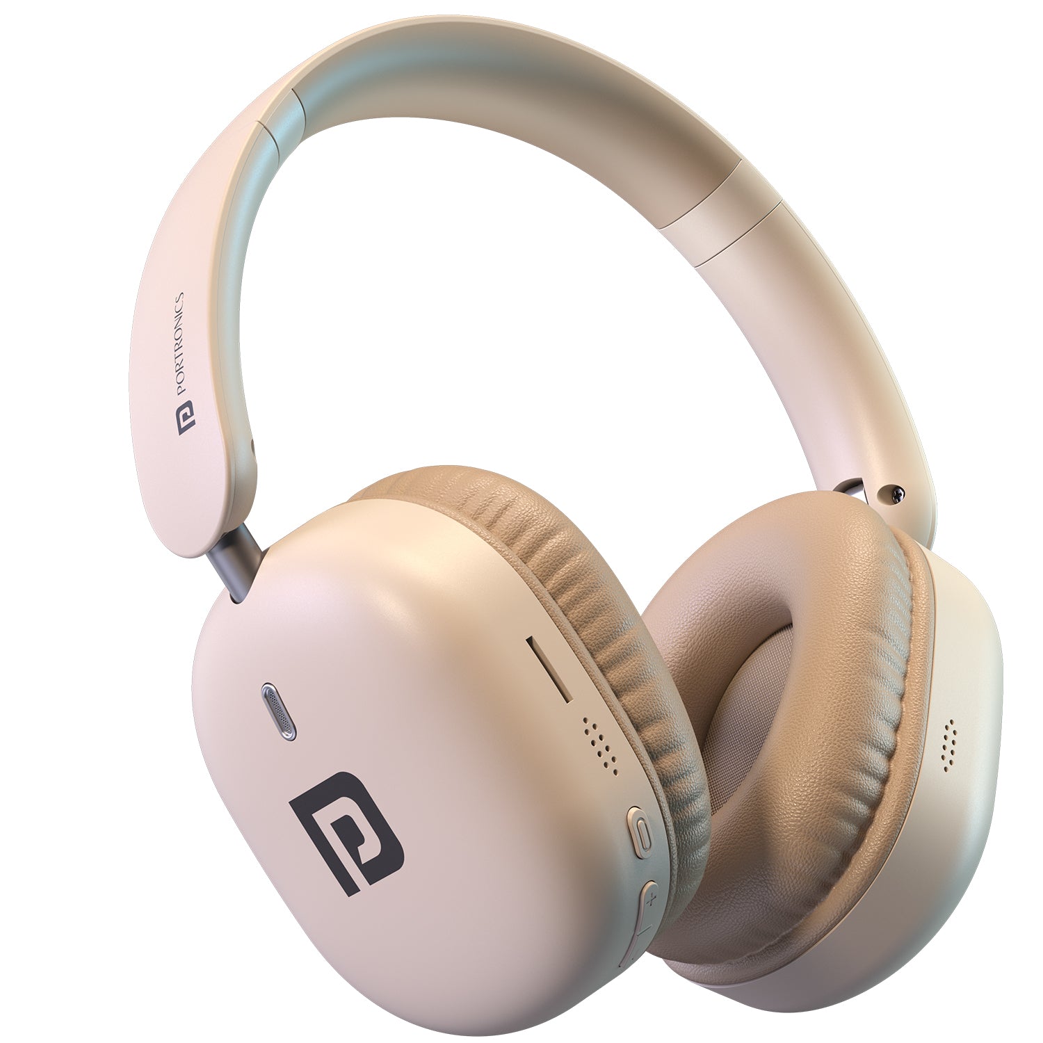 Beige Portronics Muffs M6 Headphones | Great for binge-watching with 40 hrs battery and plush over-ear cushions | headphones providing long-lasting comfort