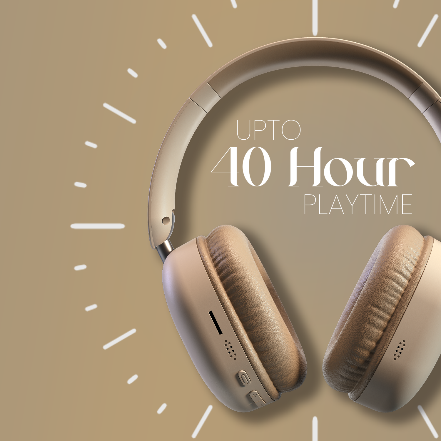 Beige Portronics Muffs M6 Headphones | Great for binge-watching with 40 hrs battery and plush over-ear cushions | headphones providing long-lasting comfort