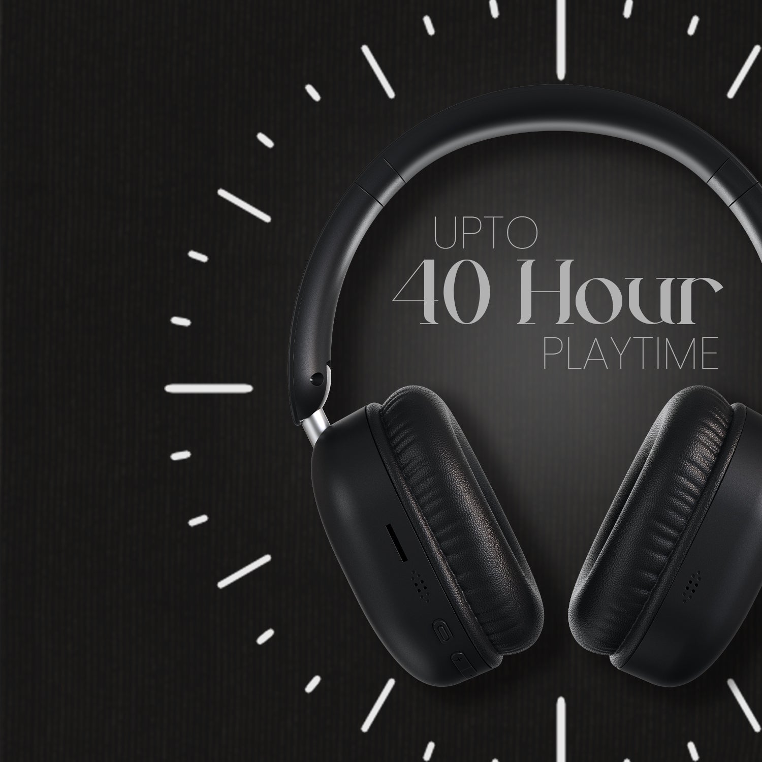 Black Portronics Muffs M6 Over Ear Headphones | Great for travel with 40 hrs playtime and Type-C fast charging | over ear headphones made for long journeys