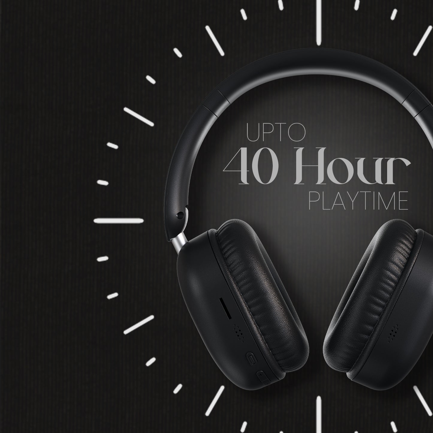 Black Portronics Muffs M6 Over Ear Headphones | Great for travel with 40 hrs playtime and Type-C fast charging | over ear headphones made for long journeys