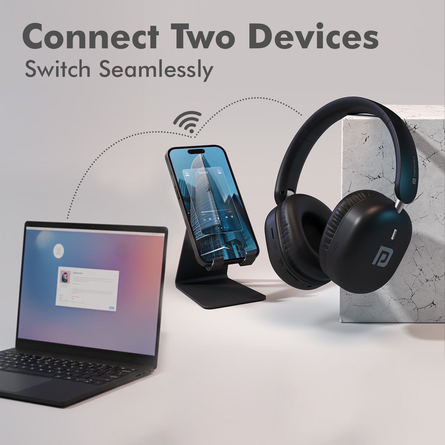 Black Portronics Muffs M6 Wireless Gaming Headphones with multi device connectivity | Built for gaming with powerful bass drivers and low-latency Bluetooth | wireless gaming headphones crafted for immersive play