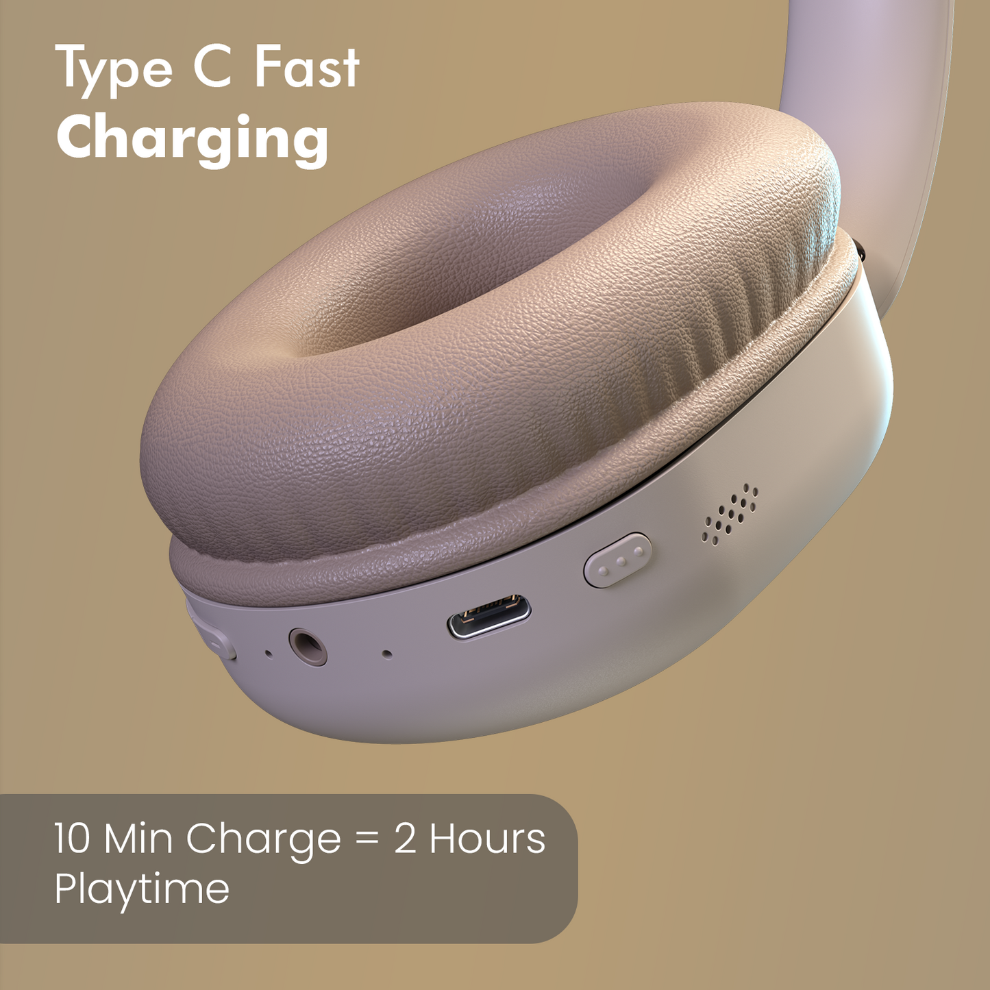 Beige Portronics Muffs M6 Wireless Headphone | Great for travelers with Type-C fast charging and foldable design | wireless headphone built for portability