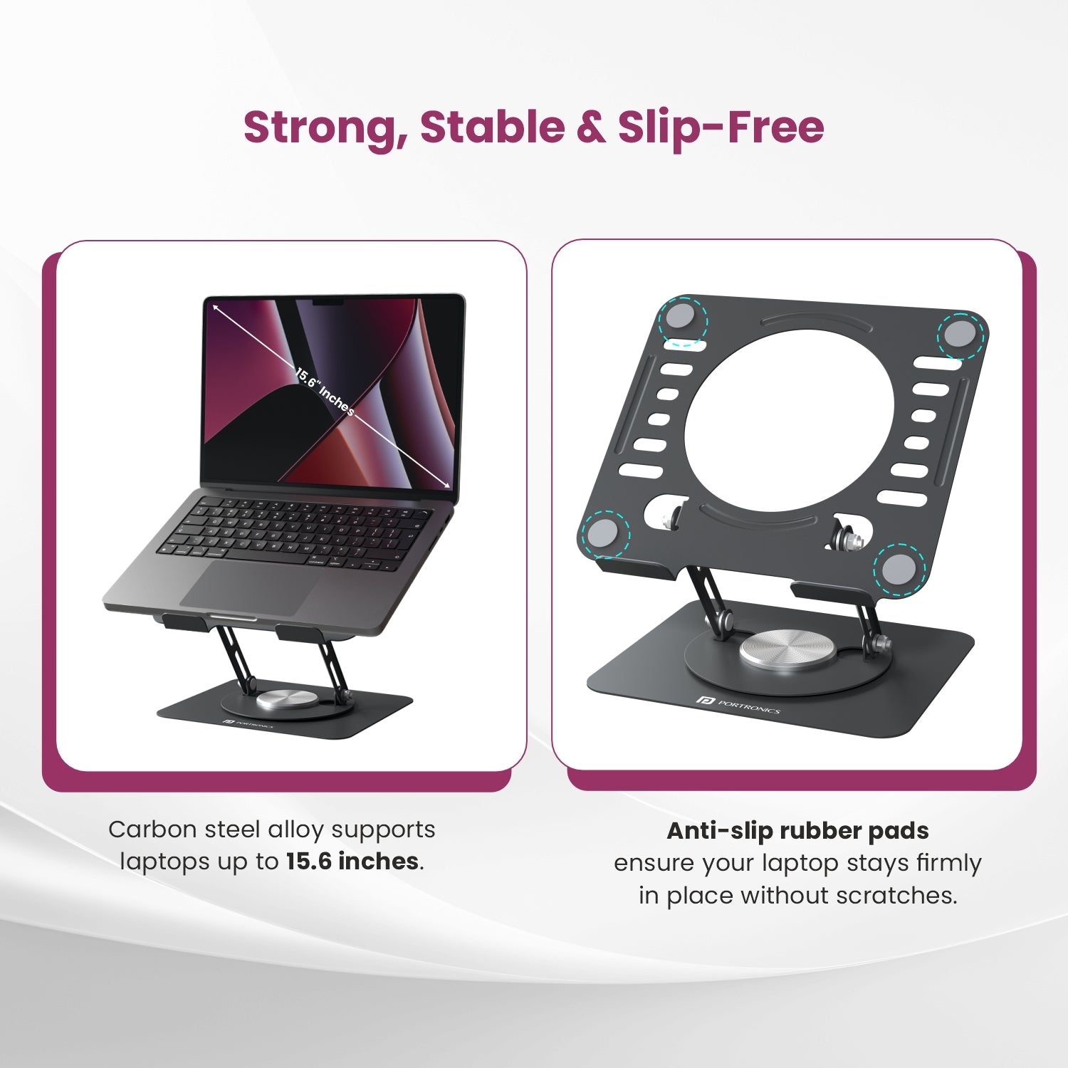 Portronics My Buddy K9 Lite Foldable Laptop Stand | Carbon steel build with anti-slip pads for stable workstation use | Compact laptop stand perfect for laptop stand online buyers