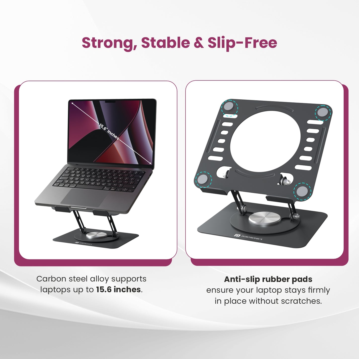 Portronics My Buddy K9 Lite Foldable Laptop Stand | Carbon steel build with anti-slip pads for stable workstation use | Compact laptop stand perfect for laptop stand online buyers