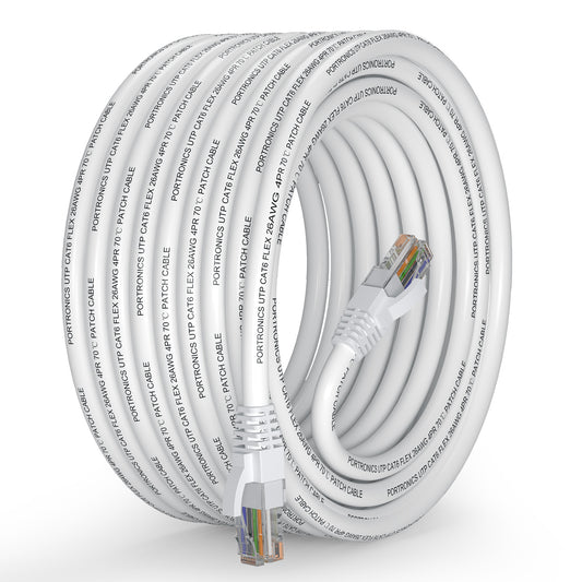 White Portronics Net X10 CAT 6 Cable | High-speed LAN connectivity for gaming, streaming and CCTV setups | Reliable ethernet cable for smooth data transfer| best computer accessories online