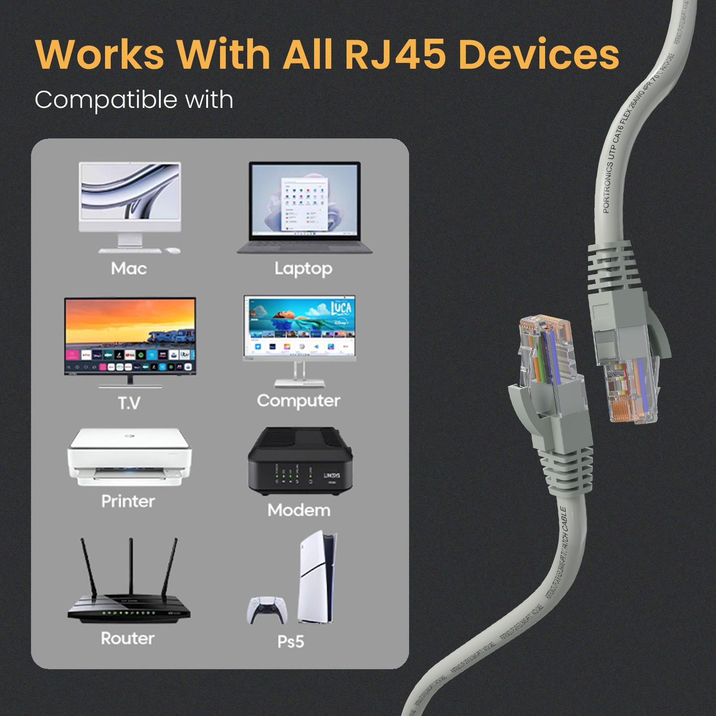 Grey Portronics Net X10 Cable for Devices | Compatible with iphone, android and smart home equipment | Multi-purpose cable supporting data transfer and fast charging cable setups