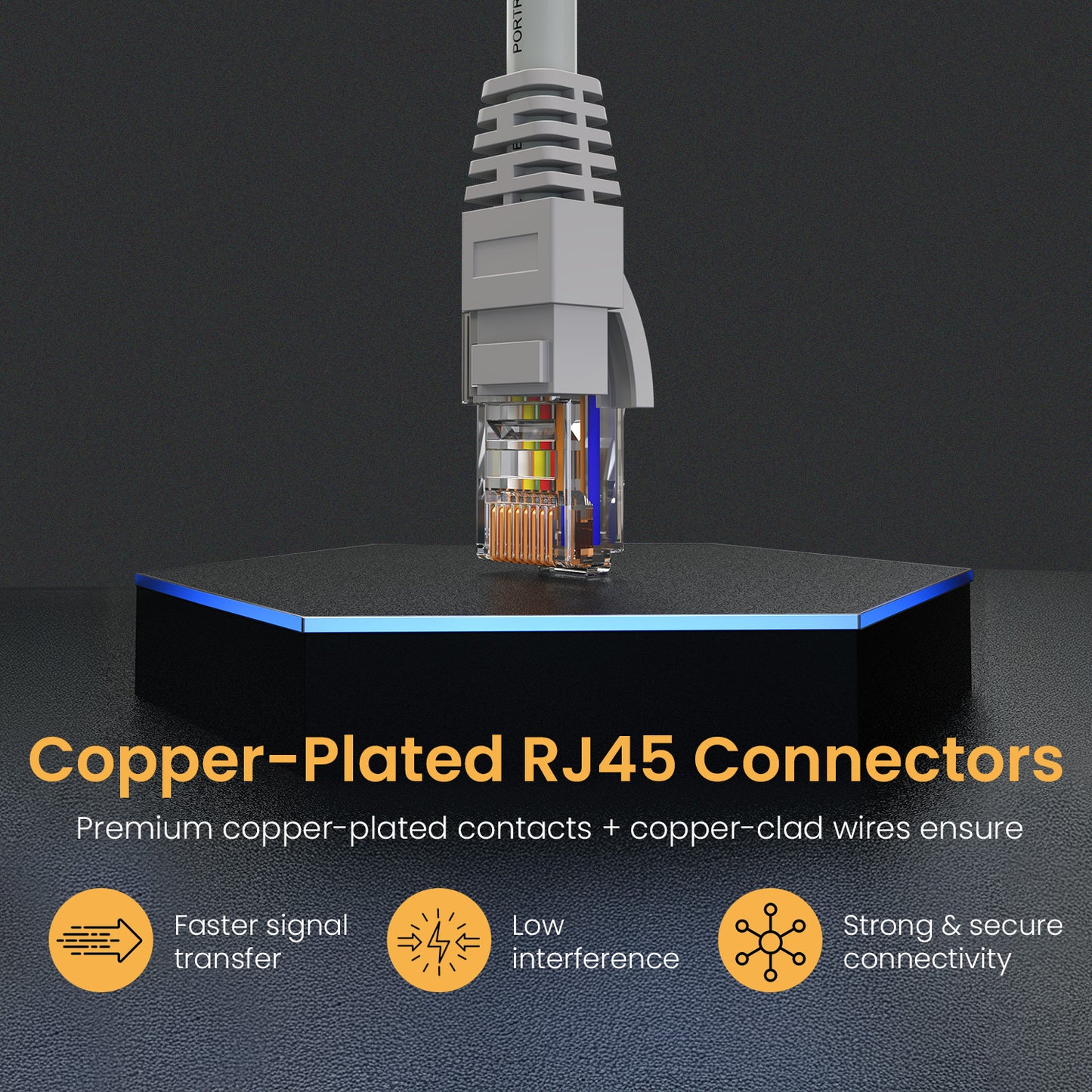 Grey Portronics Net X10 Network Cable | Copper-plated connectors for clear signal and reduced interference | Robust ethernet cable for uninterrupted data transfer and cat 6 cable quality