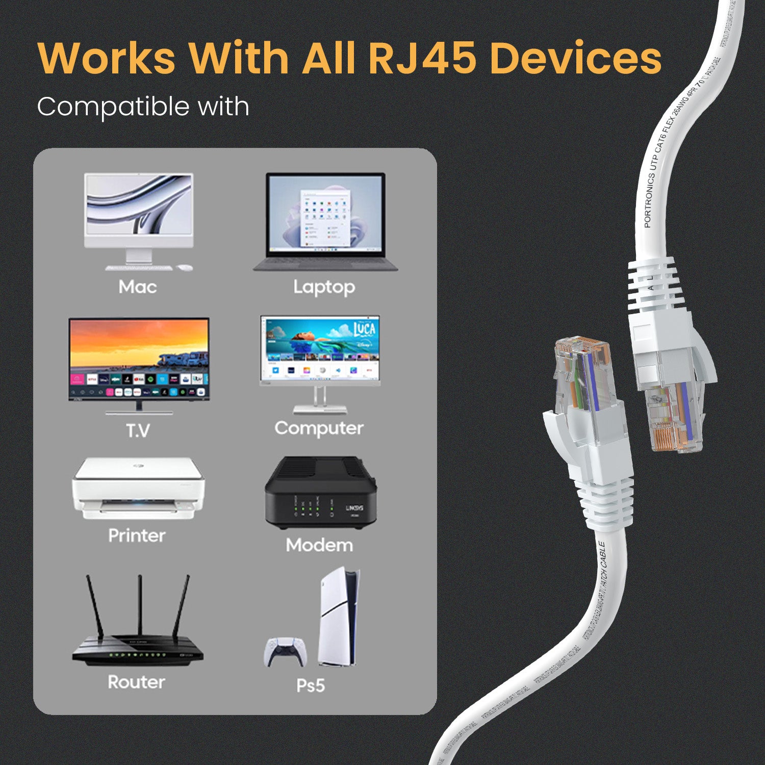 White Portronics Net X10 USB Extension Cable | Ideal for TV setups requiring extended cable reach | Practical extension cable for computer accessories and seamless connectivity| best lan cable for PC and computer accessories
