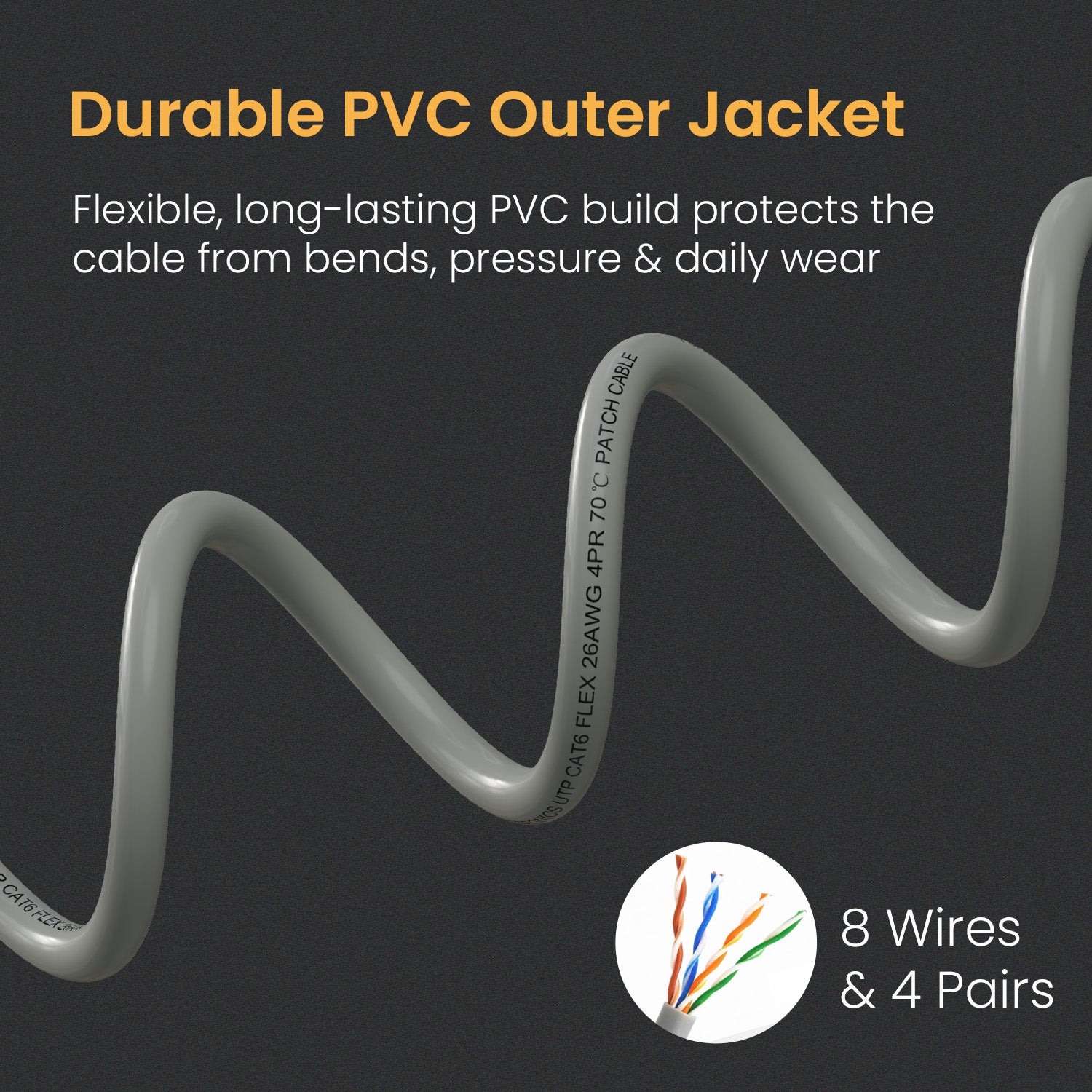 Grey Portronics Net X10 Wired Cable | Structured 4 twisted pairs for low-interference networking | Efficient cable ensuring stable data transfer and enhanced ethernet cable efficiency