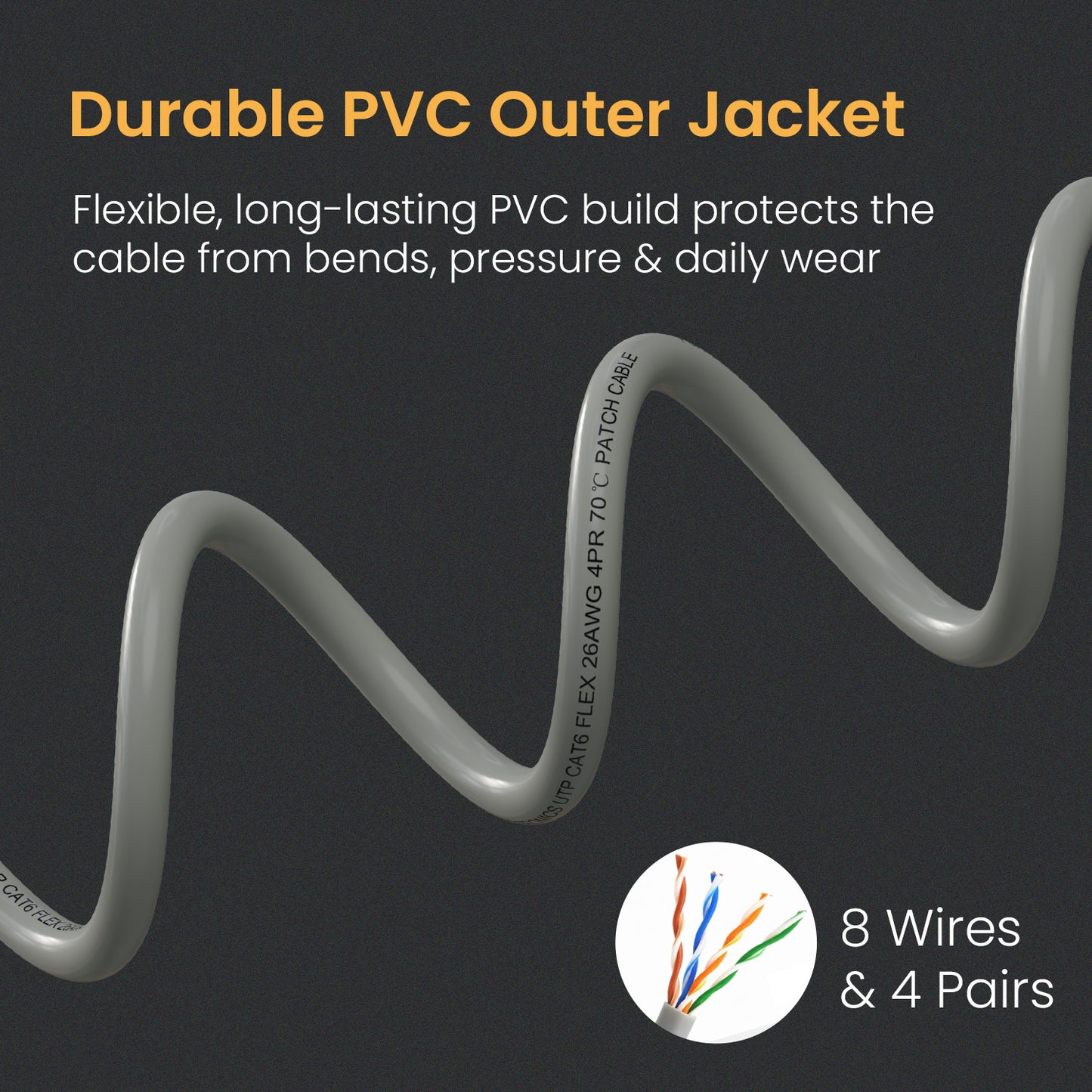 Grey Portronics Net X10 Wired Cable | Structured 4 twisted pairs for low-interference networking | Efficient cable ensuring stable data transfer and enhanced ethernet cable efficiency