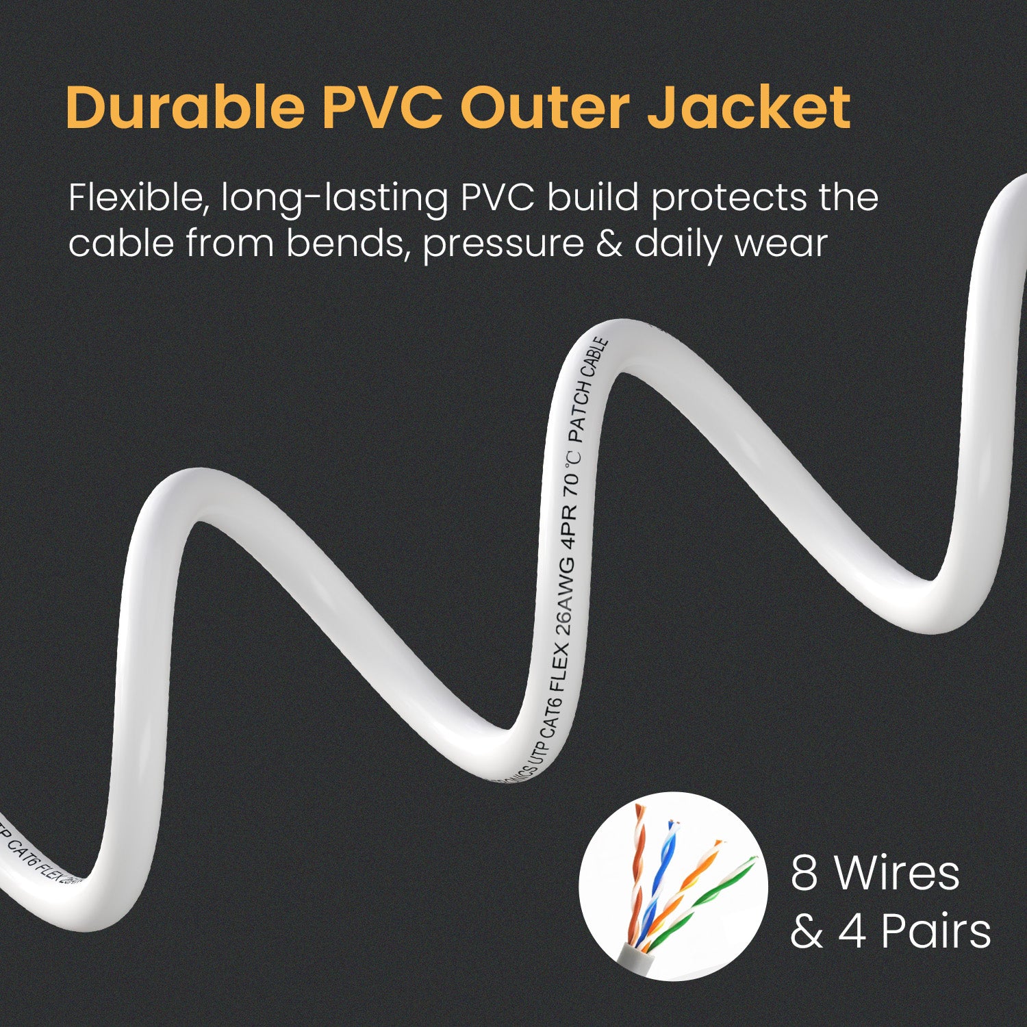 White Portronics Net X20 copper cable | Durable PVC-built CAT 6 cable for daily professional use | cable designed for long-term reliability

