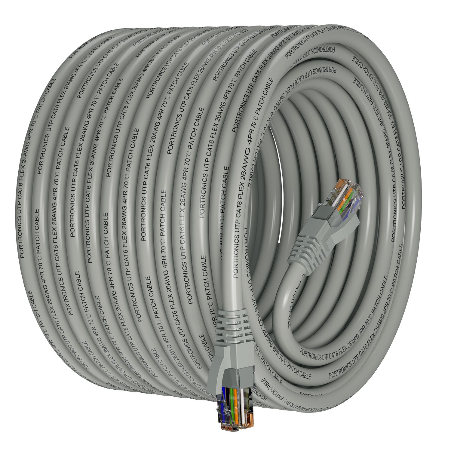 Grey Portronics Net X20 Extension Cable | Extra-long Ethernet cable for flexible device placement | lan cable covers long distances easily