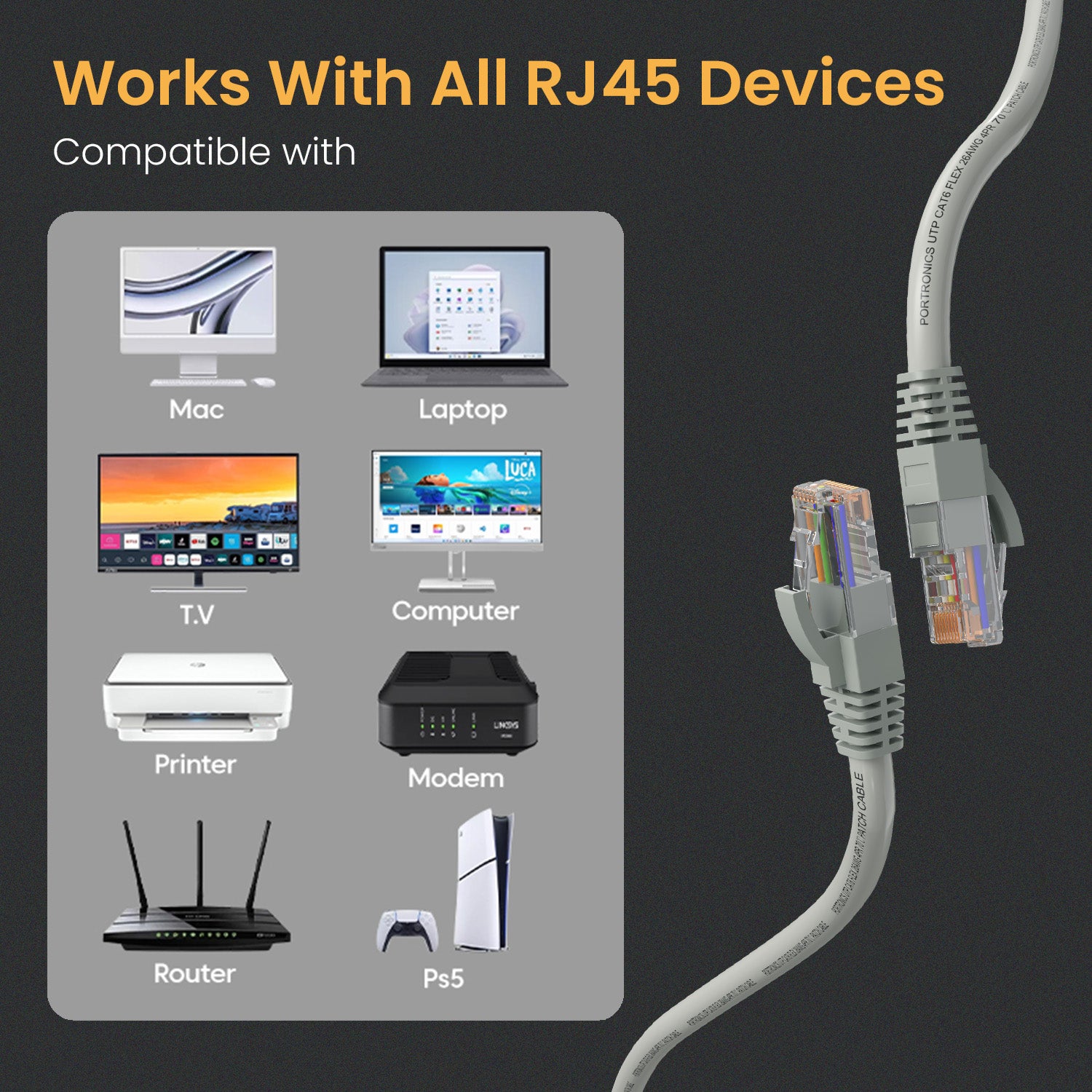 Grey Portronics Net X20 cat 6 cable | High-speed networking cable suitable for PC and smart setups | Networking cable enables smooth data flow| best computer cable at low price