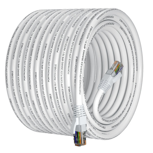 White Portronics Net X20 lan cable | 20M CAT 6 Ethernet cable for high-speed networking and stable connections | Ethernet Cable ensures reliable data transfer