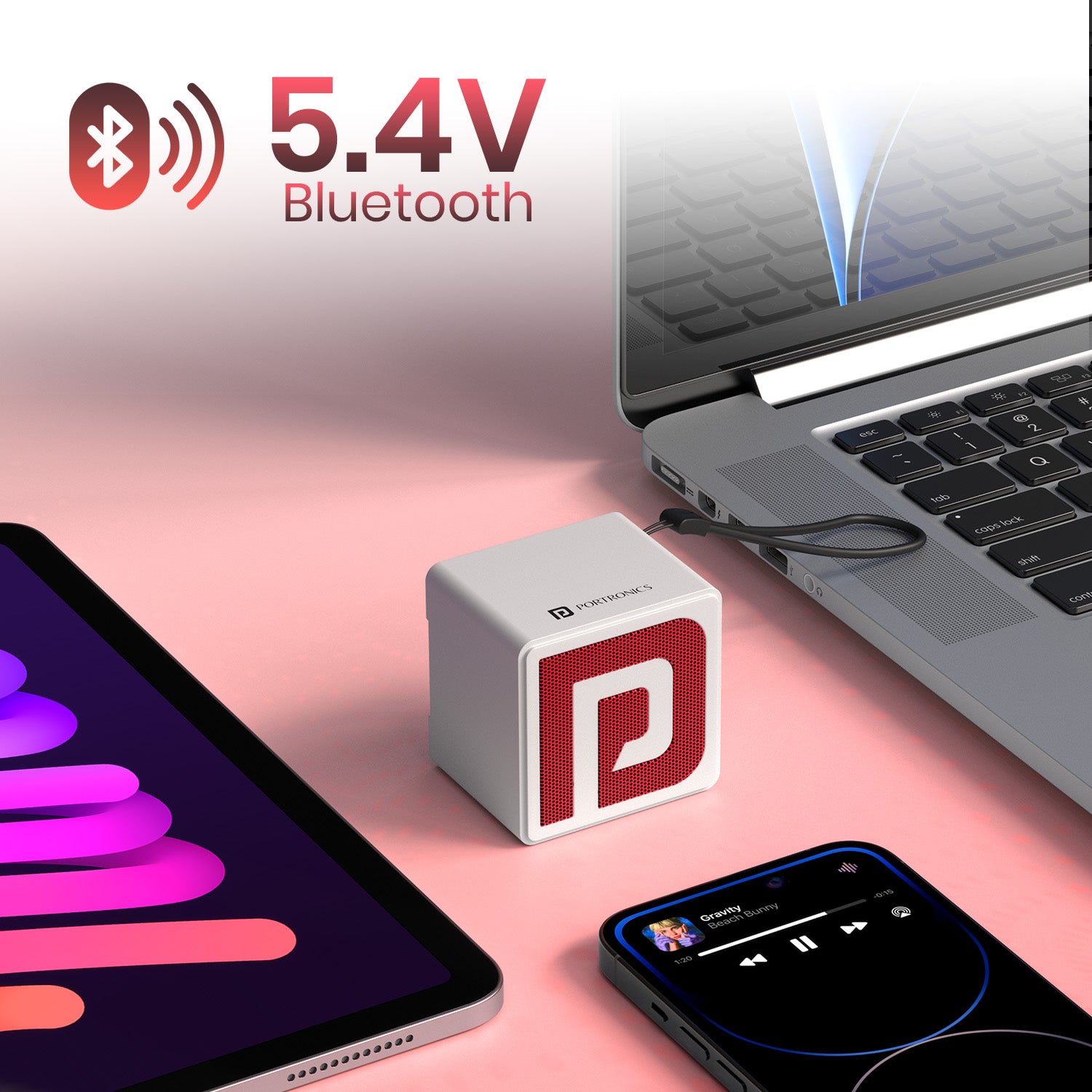 White Portronics Nugget | Compact Wireless Bluetooth Speaker with FM, AUX Support, Bluetooth 5.4 Connectivity & Hands-Free Calling | Portable Mini Speaker, Small Bluetooth Speaker