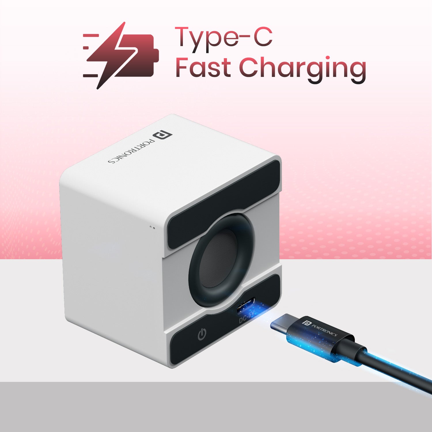 White Portronics Nugget Wireless Mini Speaker | Ultra-Portable Bluetooth Speaker with Deep Bass, 4 Hours Playback, Fast Recharge & FM Support | Mini Speaker| Small Bluetooth Speaker with type c charging 
