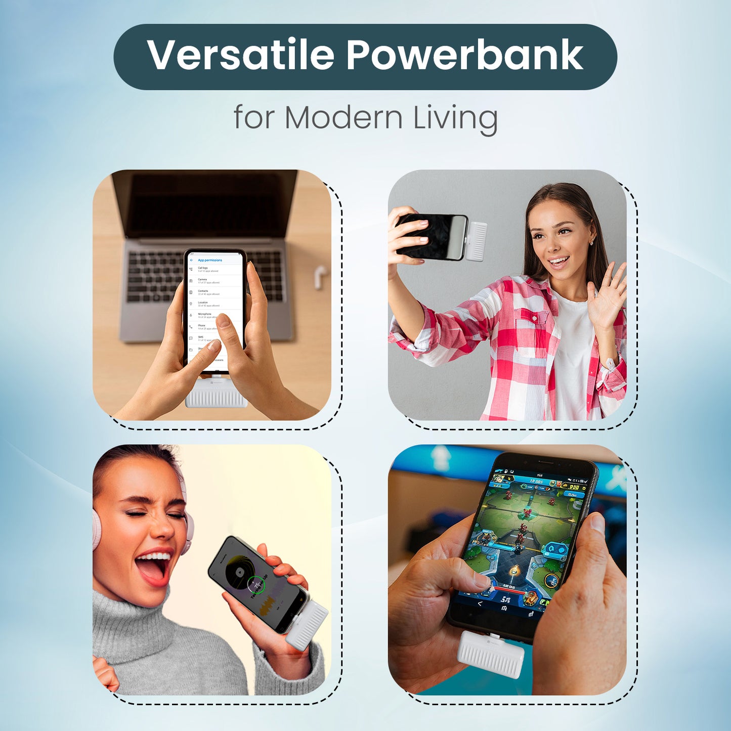 White Portronics Pebble best powerbank for mobile 5000mAh mini charger featuring innovative foldable Type C pin, lightweight build, and pocket-friendly convenience