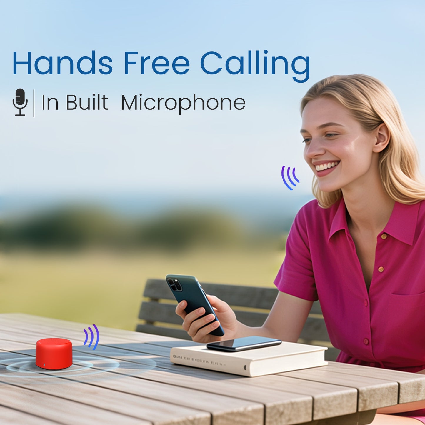 Red Mini Speaker Bluetooth Portronics Pico | Lightweight Wireless Portable Speaker with Clear Audio Performance and hands free calling 
