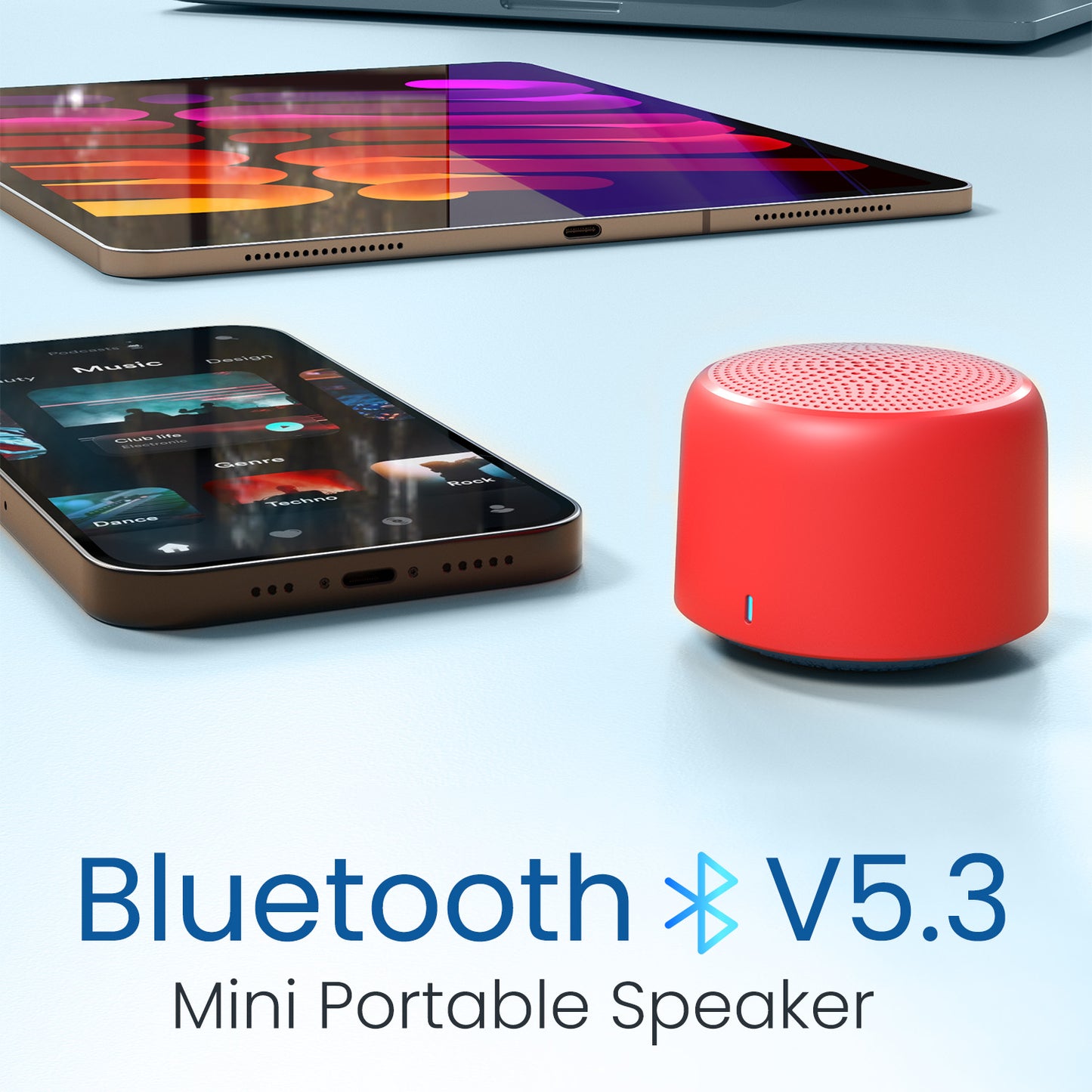 Red Portronics Pico Mini Speaker Bluetooth v5.3 | Stylish Portable Mini Speaker with Loud Audio & Rechargeable Battery