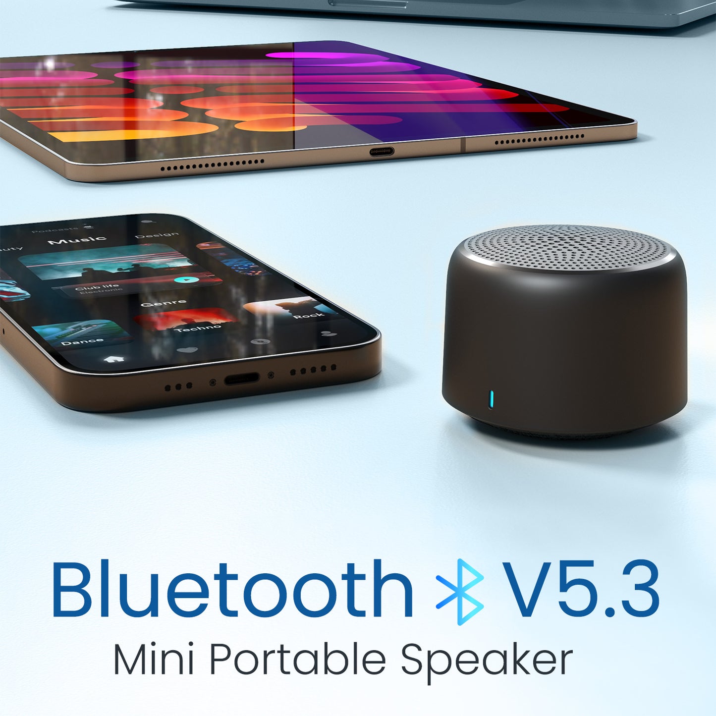Black Portronics Pico Mini Speaker Bluetooth v5.3 | Stylish Portable Mini Speaker with Loud Audio & Rechargeable Battery| mini portable speaker for music lover