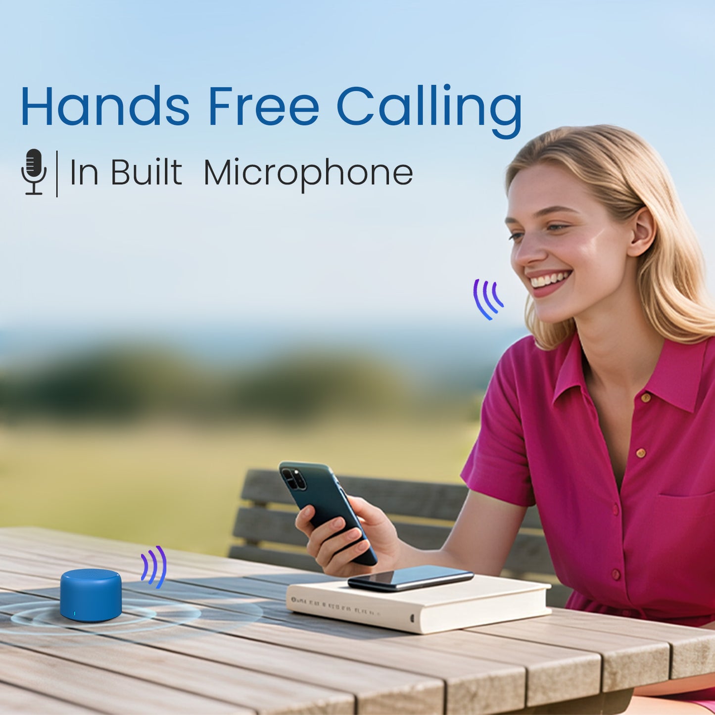 Blue Mini Bluetooth Speaker Portronics Pico | Pocket-Sized Wireless Speaker with 5W Output & Travel-Friendly Size| bluetooth speaker with handsfree calling