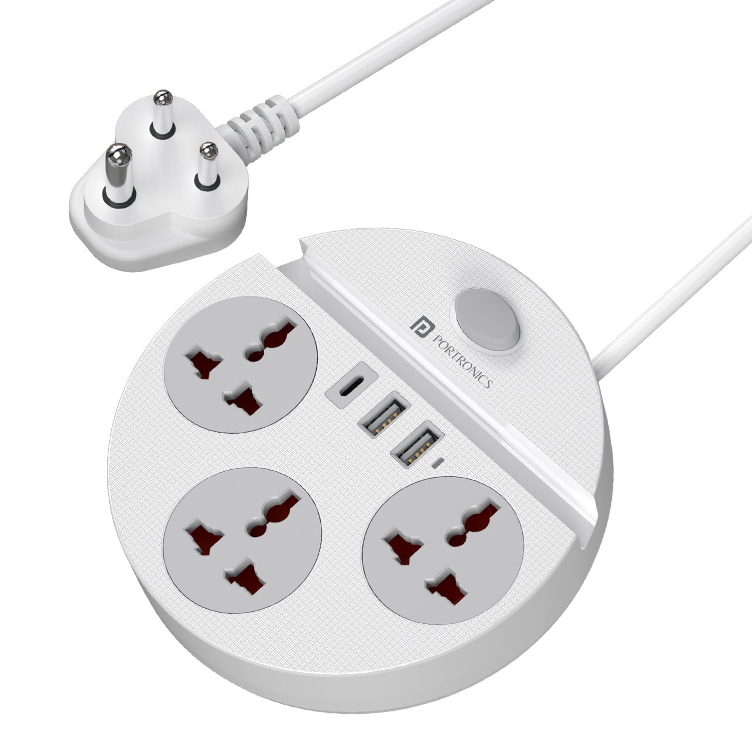 Portronics Power Plate 5 Pro 6-in-1 power extension board with 3 universal AC sockets 2 USB-A and 1 Type-C port | power socket extension with 2 meter cord | multi port USB charger and fast charger for home and office