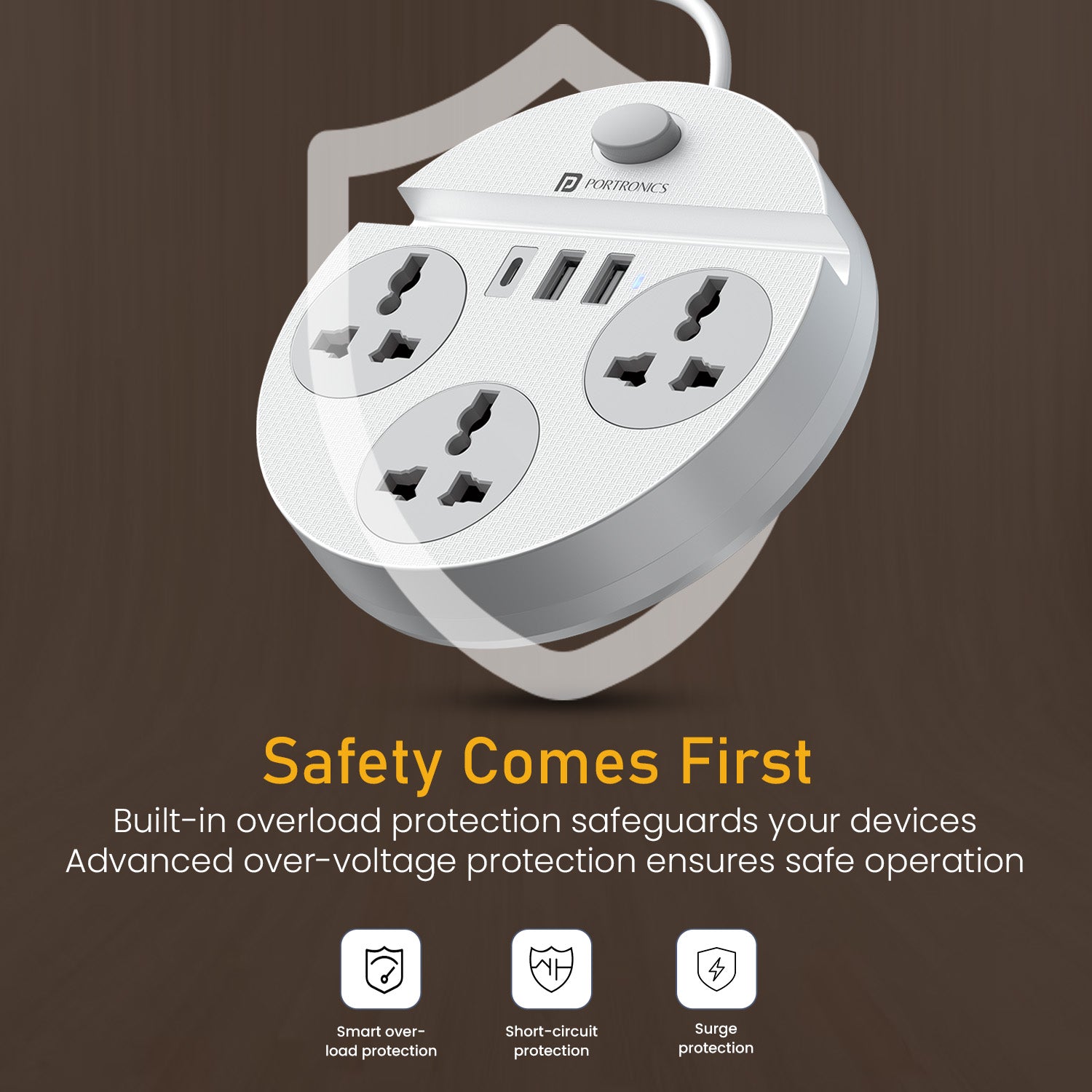 Portronics Power Plate 5 Pro electric extension board with smart overload short circuit and surge protection | safe heavy duty extension board and power extender for home and office | best power boards with safety features India