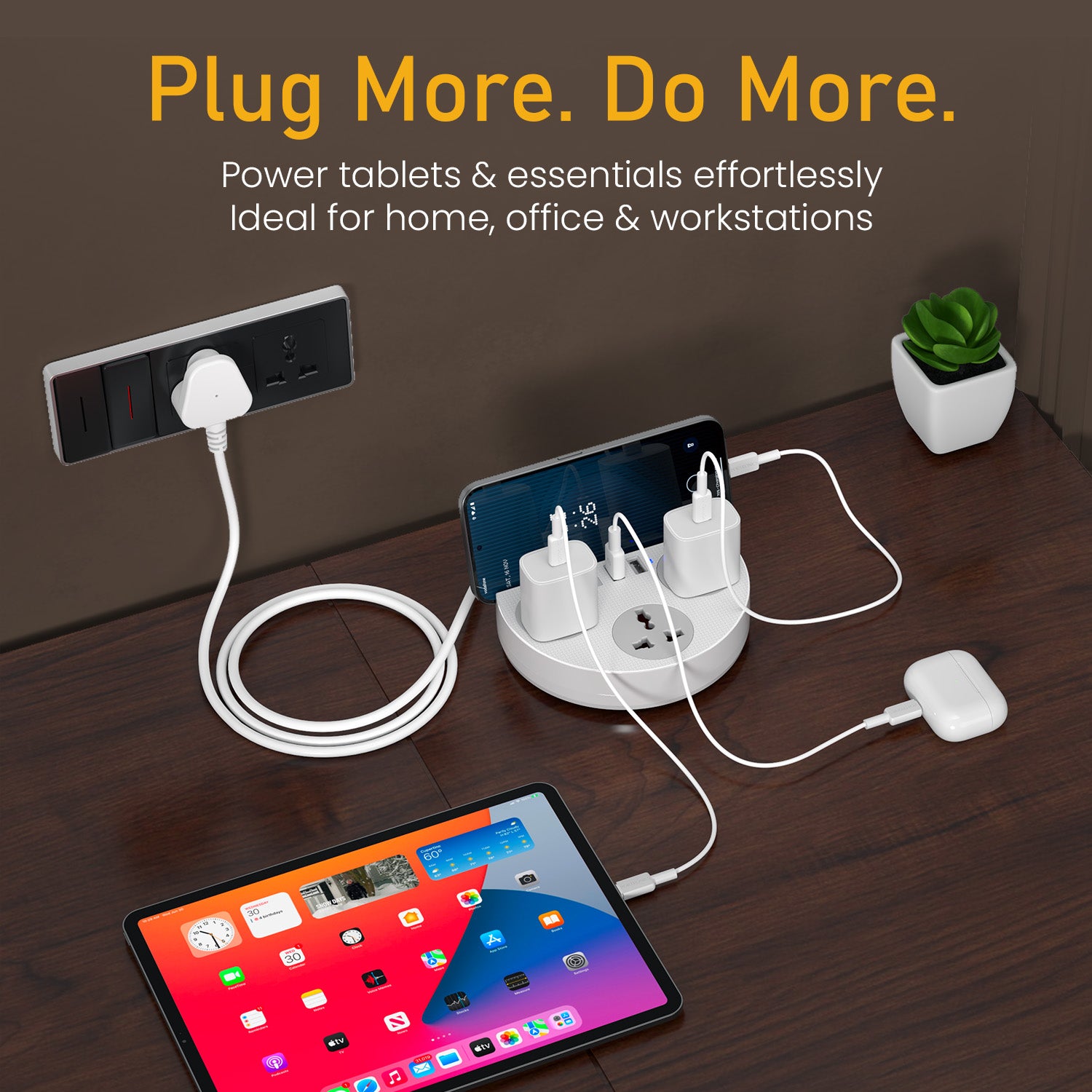 Portronics Power Plate 5 Pro power extension board with USB ports  adapters for office desk | best extension board with usb for workstation | portable multi port power extender India
