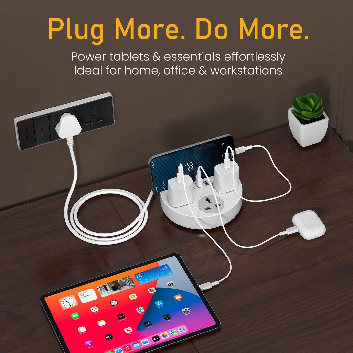 Portronics Power Plate 5 Pro power extension board with USB ports  adapters for office desk | best extension board with usb for workstation | portable multi port power extender India
