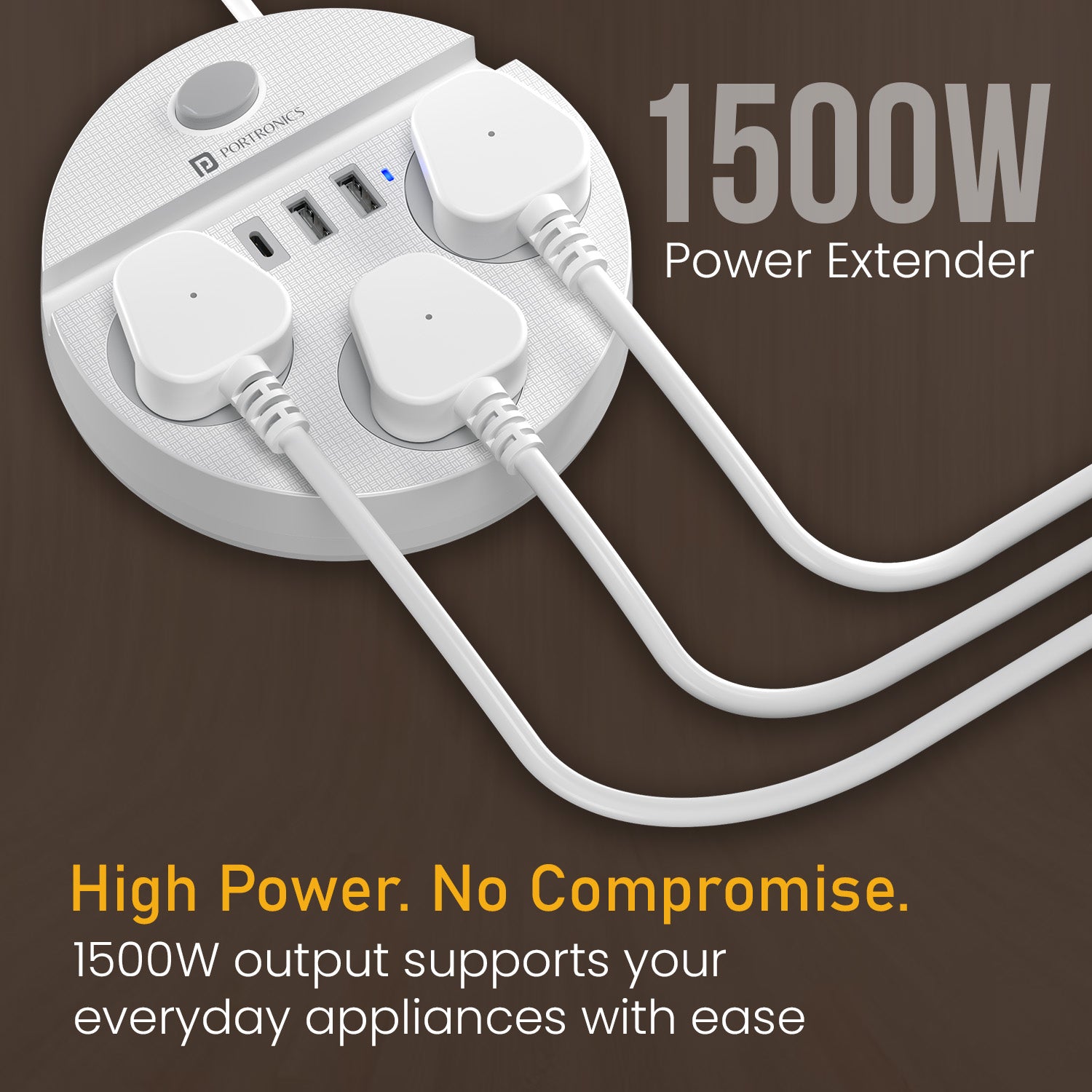 Portronics Power Plate 5 heavy duty extension board with 1500W high power output | best power extension box for laptops and home appliances | power boards with USB charger and fast charger for adapters and chargers