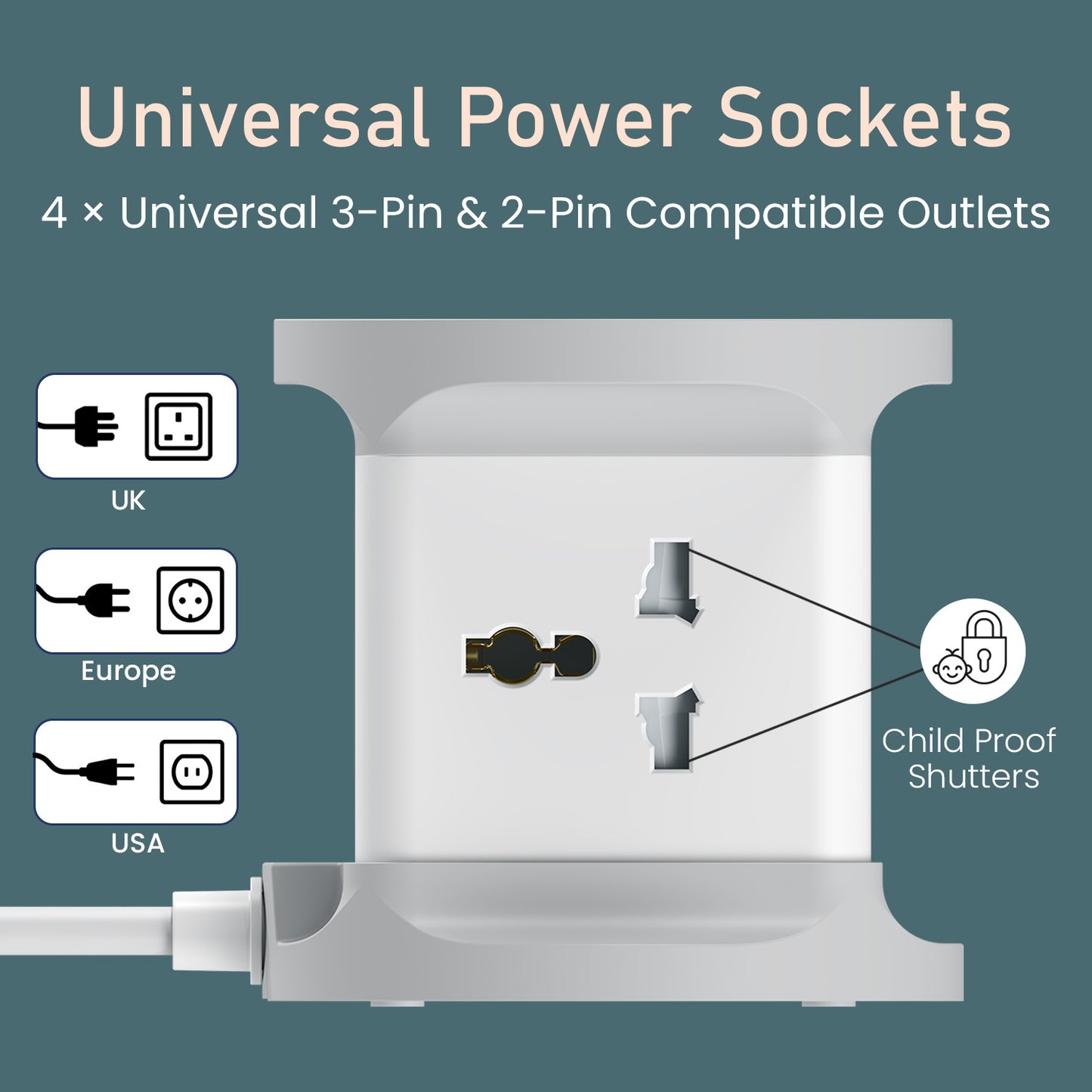 Portronics Power Plate 9 Pro Power Plate Series | Multi-Port Extension Board With 2500W Output, Fast Charger Ports, Heavy-Duty 2m Cord, and Universal Sockets for TV, Computers, and Charging Accessories