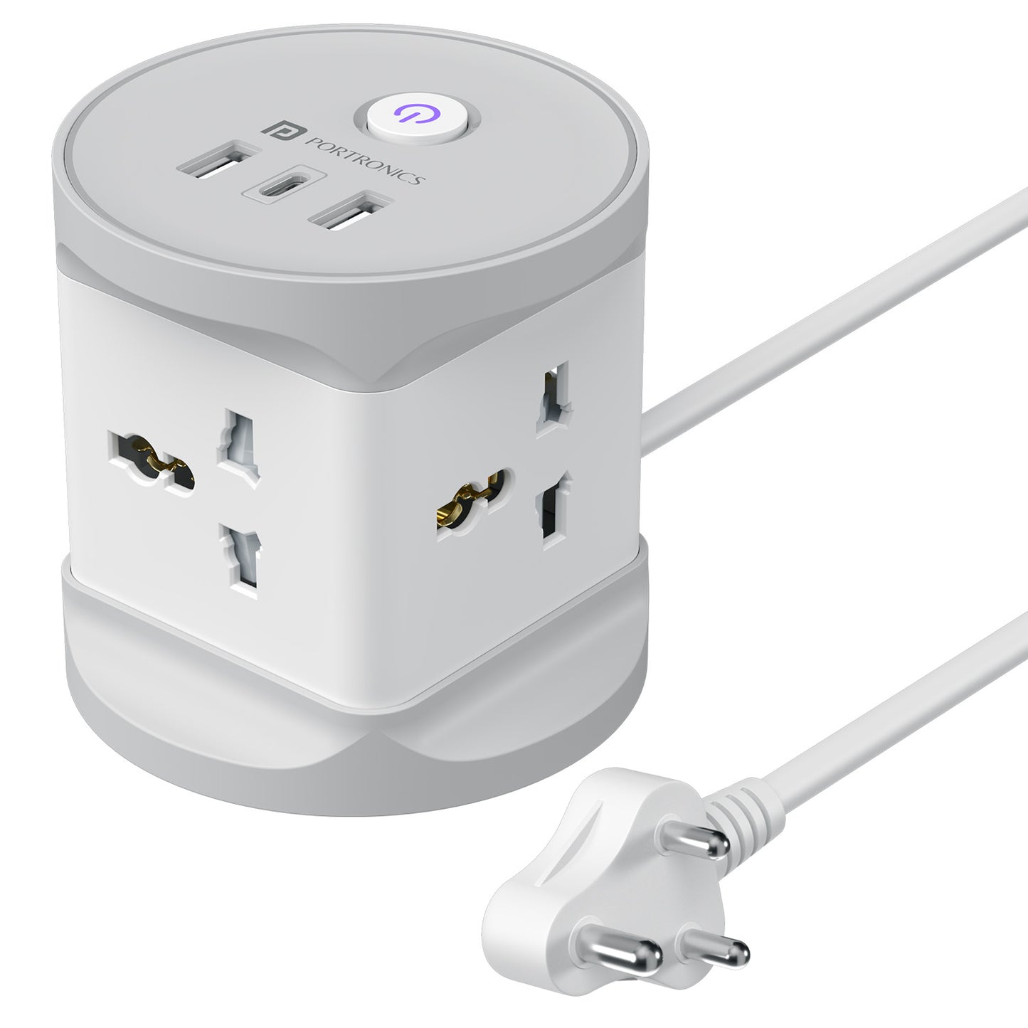 Portronics Power Plate 9 Pro Multi-Port Power Extension Board | 7-in-1 Power Extender With 4 Universal Sockets, USB Charger Ports, Type-C Fast Charger, and 2m Heavy-Duty Cable for Home & Office