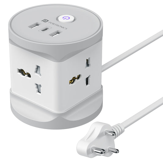 Portronics Power Plate 9 Pro Multi-Port Power Extension Board | 7-in-1 Power Extender With 4 Universal Sockets, USB Charger Ports, Type-C Fast Charger, and 2m Heavy-Duty Cable for Home & Office