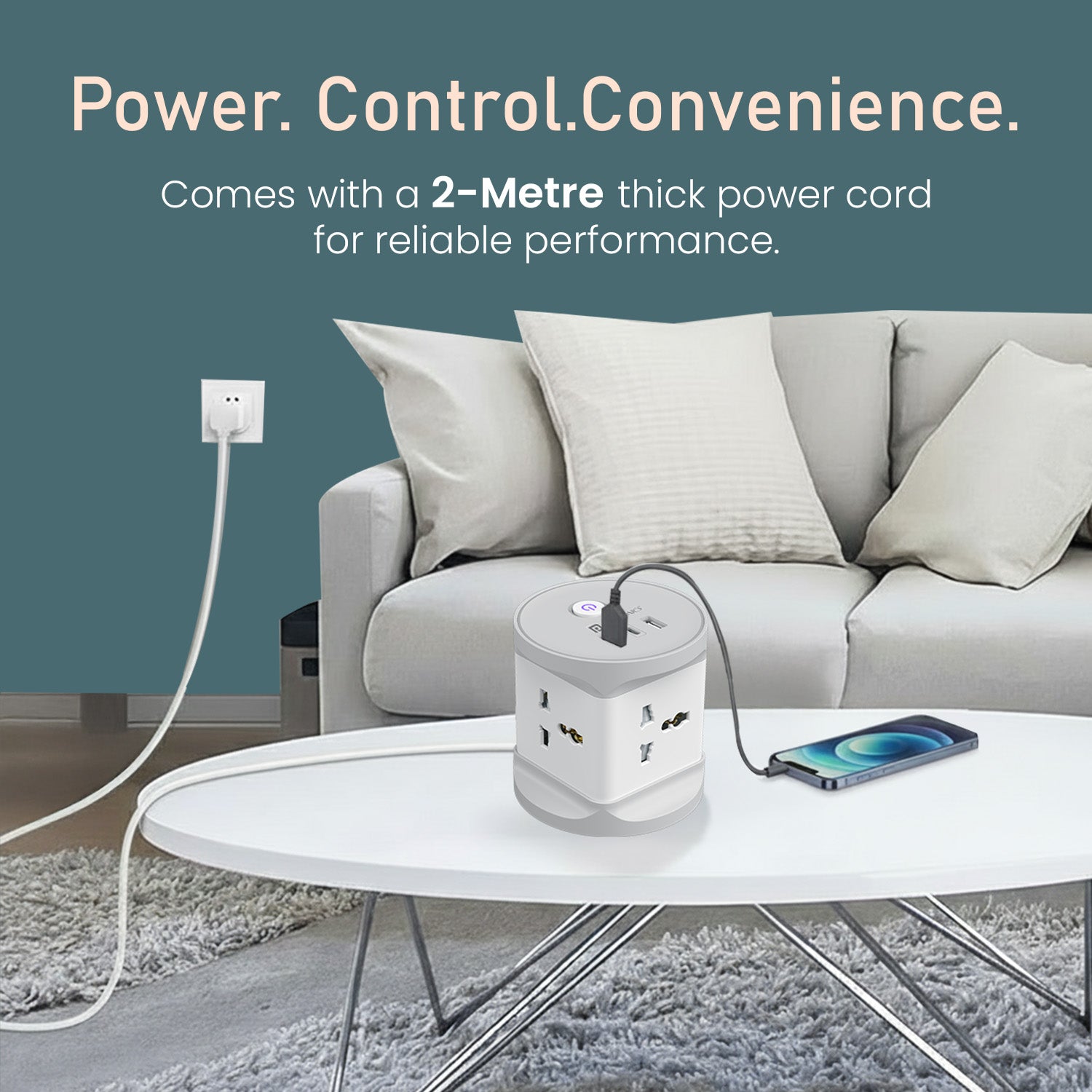 Portronics Power Plate 9 Pro Portable Power Board | Compact Power Extension Box With 4 AC Sockets, USB Charger Slots, Type-C Fast Charging, and LED Control Switch for Efficient Cable Management