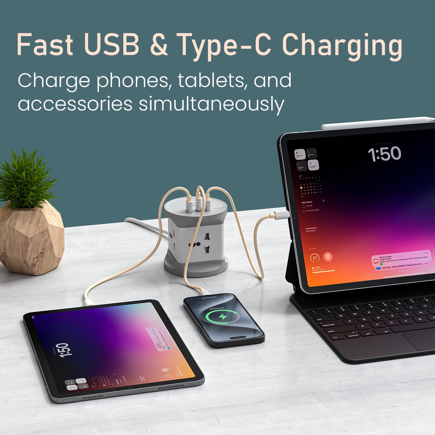 Portronics Power Plate 9 Pro USB Charger Extension Board | Electric Power Socket Extension With 4 Sockets, Fast Charging Ports, and Heavy-Duty Cord for Workstations, TVs, Routers & Adapters & Chargers