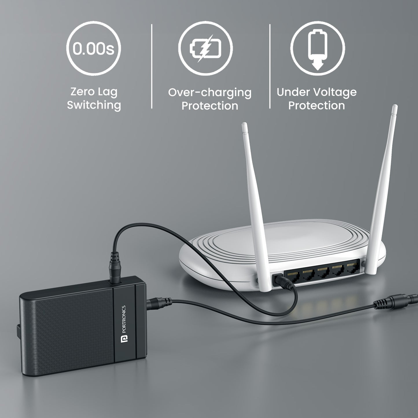 Portronics Power Plus II WiFi Power Bank | 12V DC Router Backup with Automatic Power Switching & 4 Hours Runtime | WiFi Power Bank, Router Power Bank, Smart Battery Backup