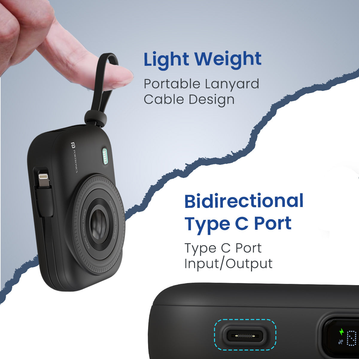 Black Portronics Power Shutter 10K 10000mah 22.5w fast charging wireless power bank for android