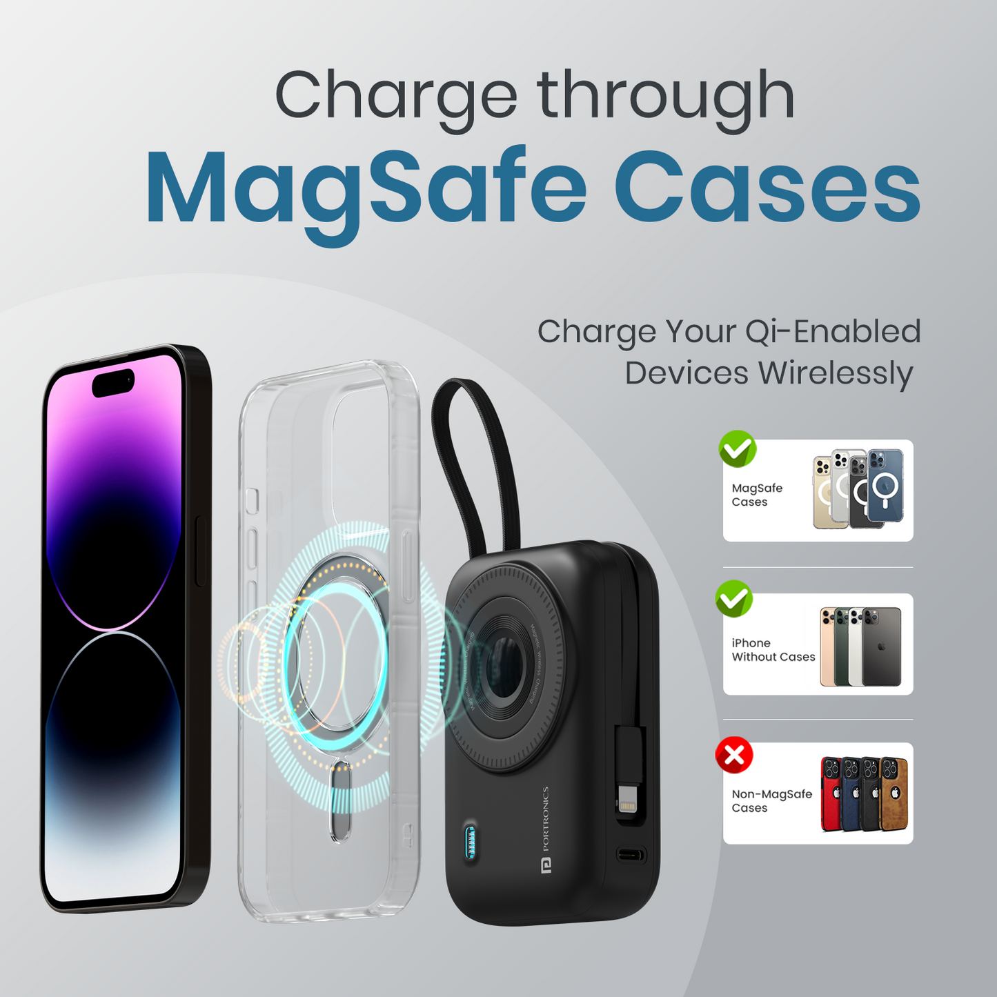 Portronics Power Shutter 20K 20000mAh Magnetic Wireless Charging Power Bank | durable power bank | wireless charging on-the-go | high capacity powerbank
