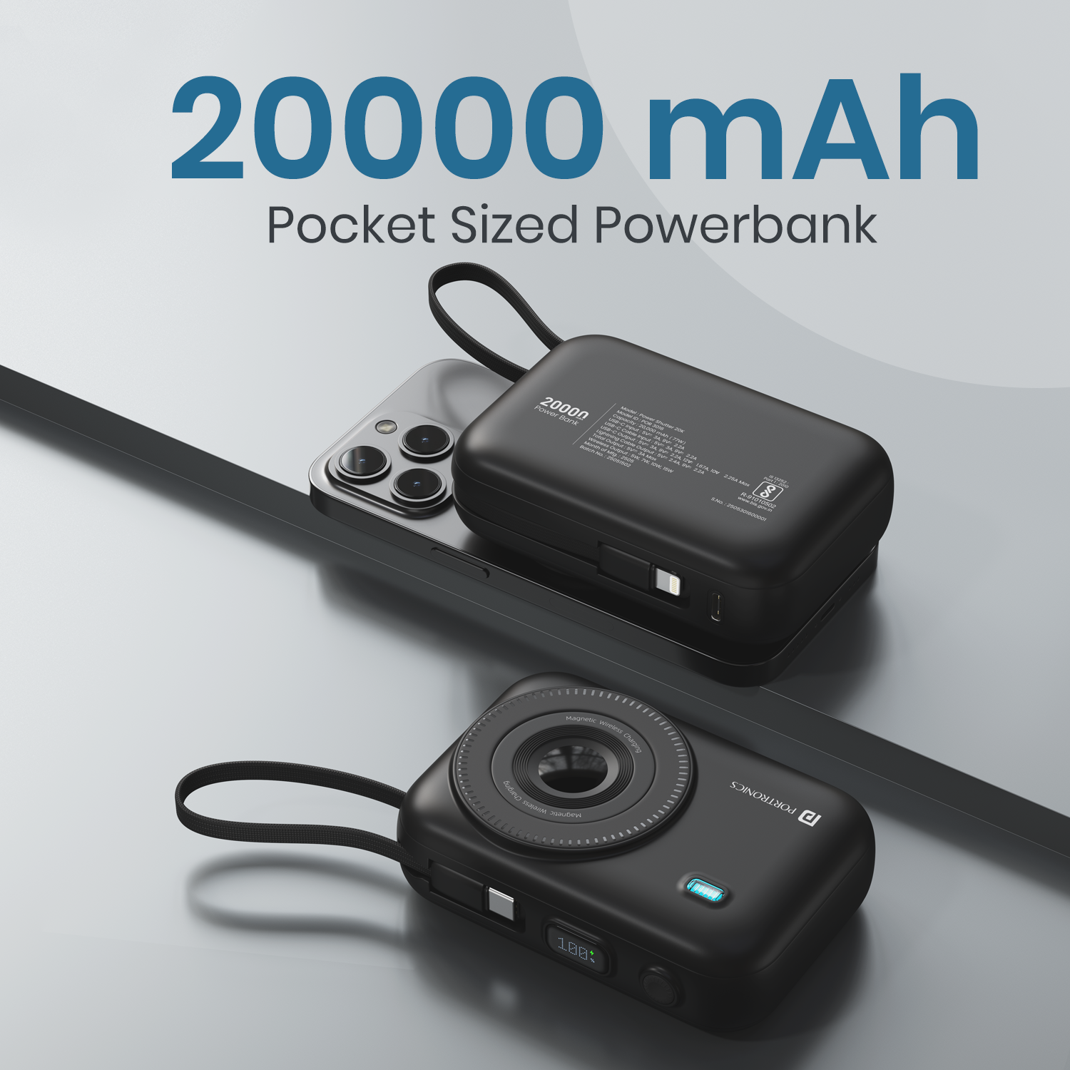 Portronics Power Shutter 20K 20000mAh Magnetic Wireless Charging Power Bank | smallest power bank | pocket power bank | mini power bank