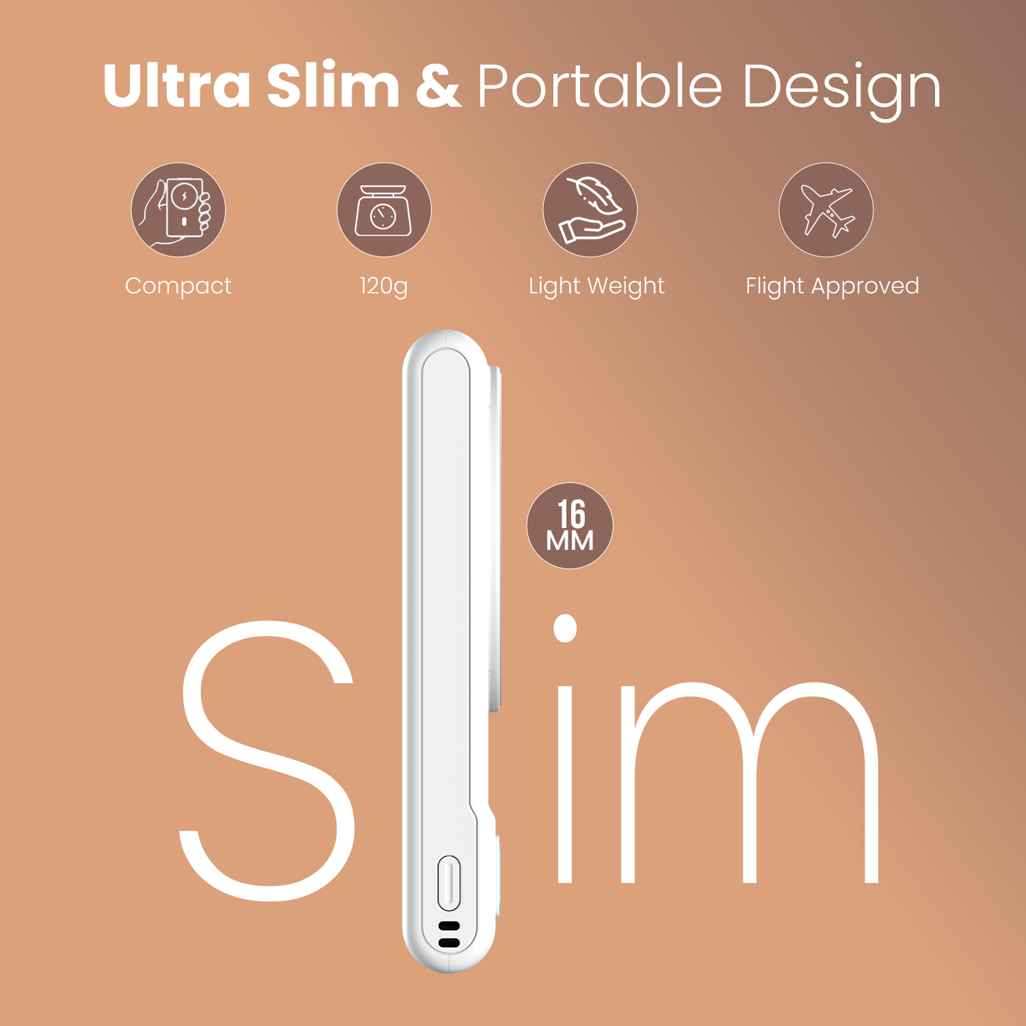 White Portronics Power Shutter Air 10K 10000 mah Slim Power Bank | Travel-friendly compact power backup | portronics slim power bank | Easy to carry during trips
