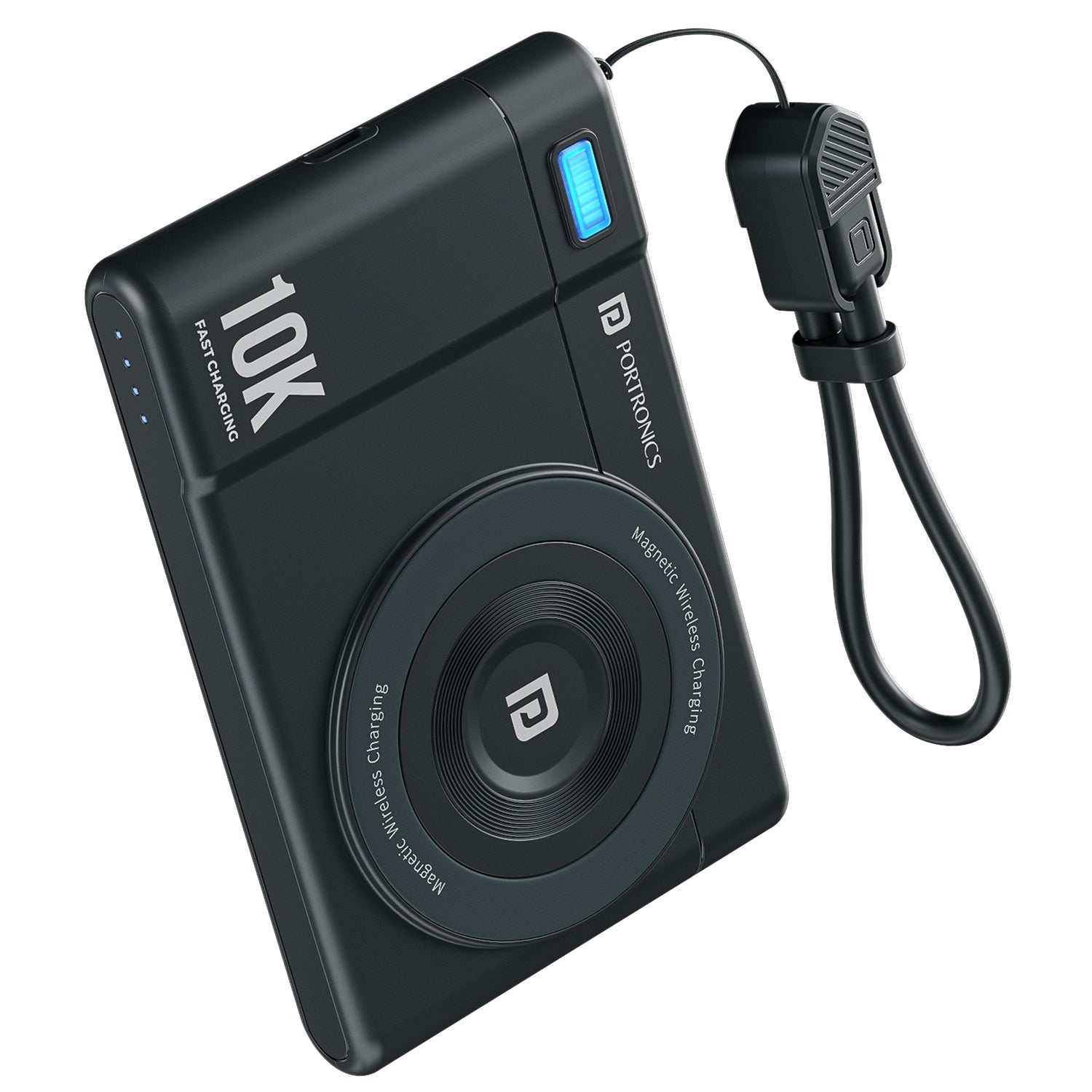 Black Portronics Power Shutter Air 10K Wireless Power Bank | 15W magnetic wireless charging for iPhone users | wireless power bank for iPhone | Helps deliver smooth cable-free charging.