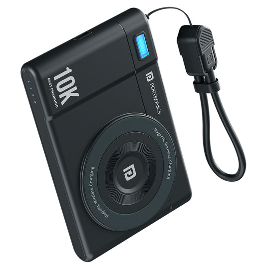 Black Portronics Power Shutter Air 10K Wireless Power Bank | 15W magnetic wireless charging for iPhone users | wireless power bank for iPhone | Helps deliver smooth cable-free charging.