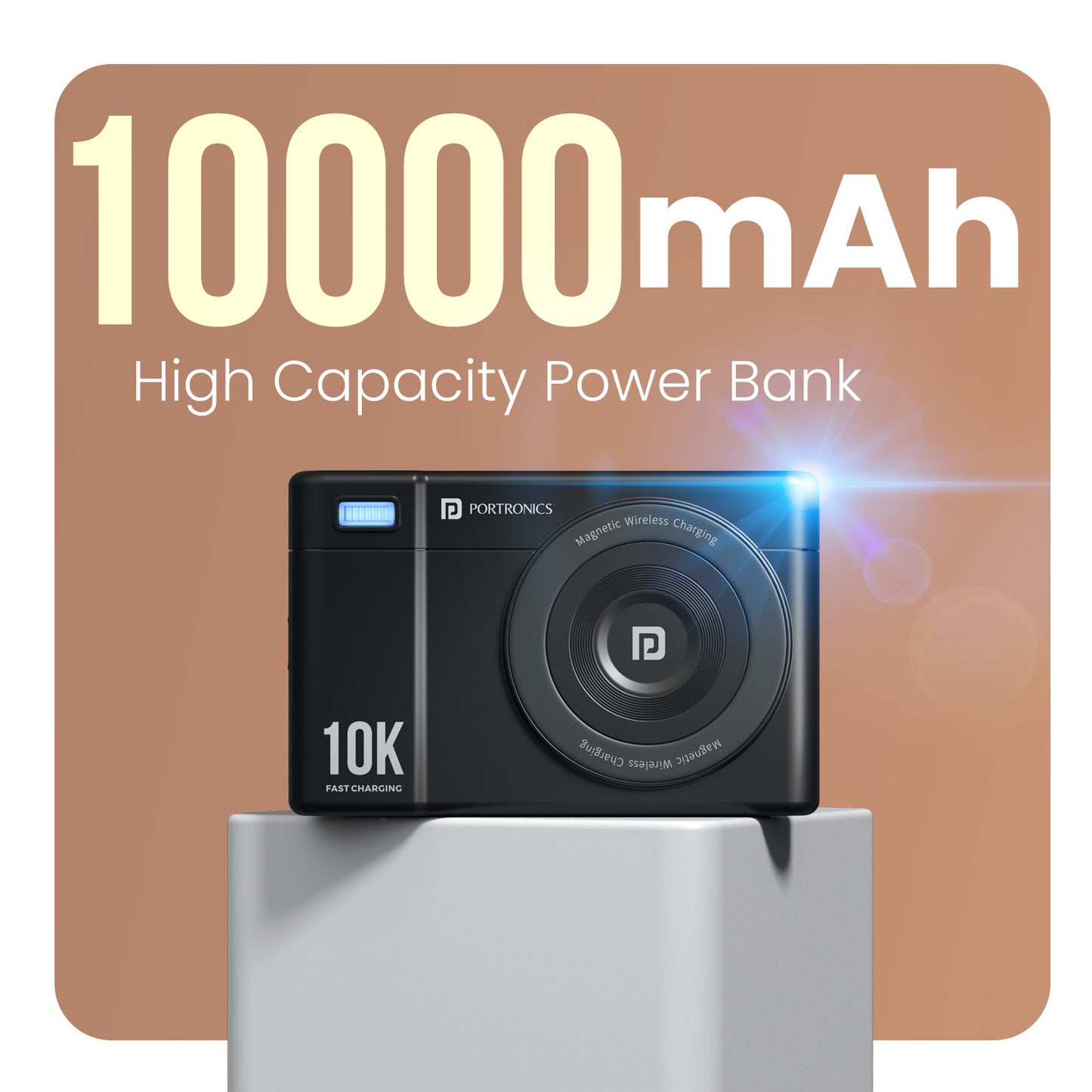 Black Portronics Power Shutter Air 10K Magnetic Power Bank | Slim 10000mAh backup ideal for travel | 10000mAh power bank | Ensures reliable power on long days.