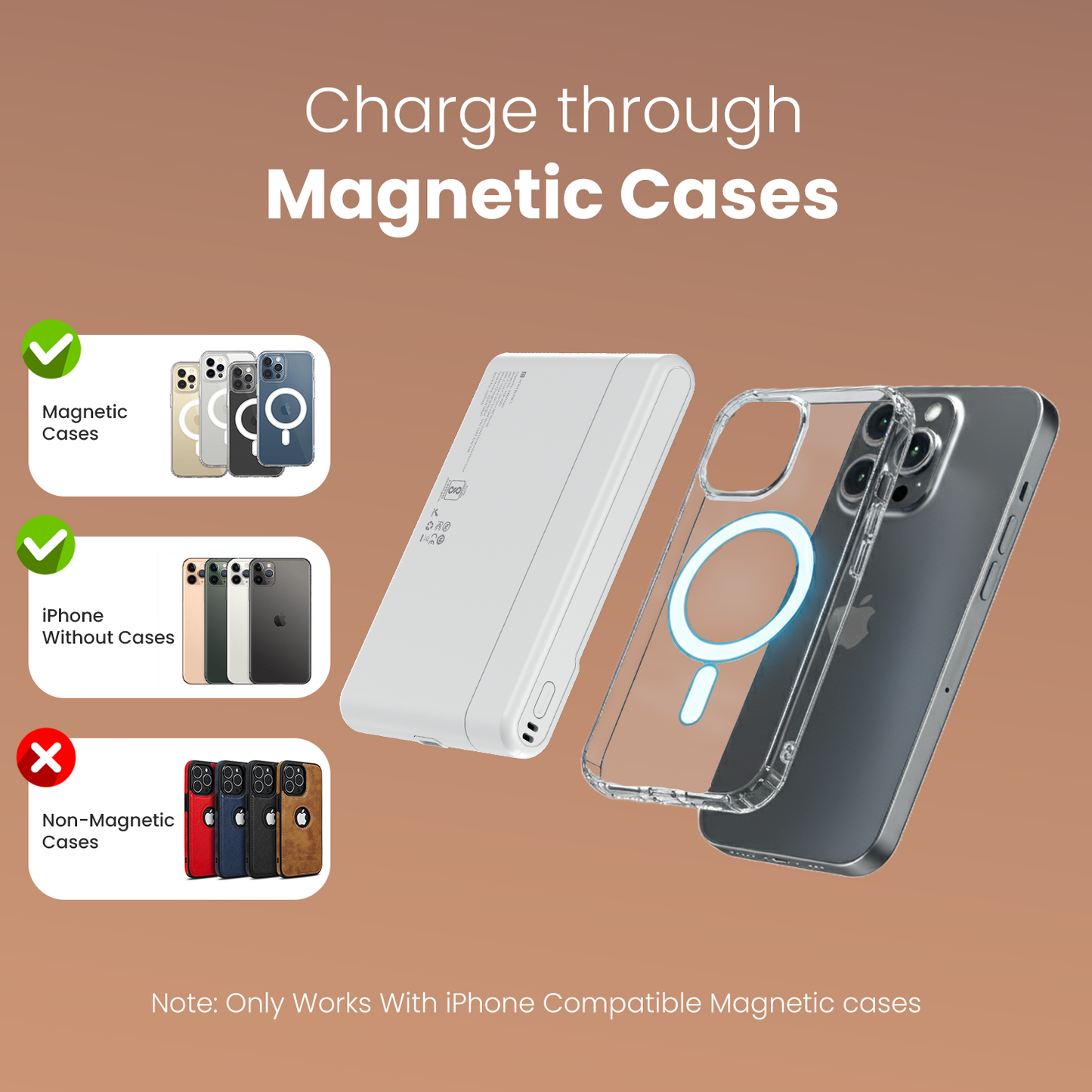 White Portronics Power Shutter Air 10K Magnetic Wireless Power Bank | Strong magnets for drop-free charging | magnetic power bank | Holds firmly even while moving.