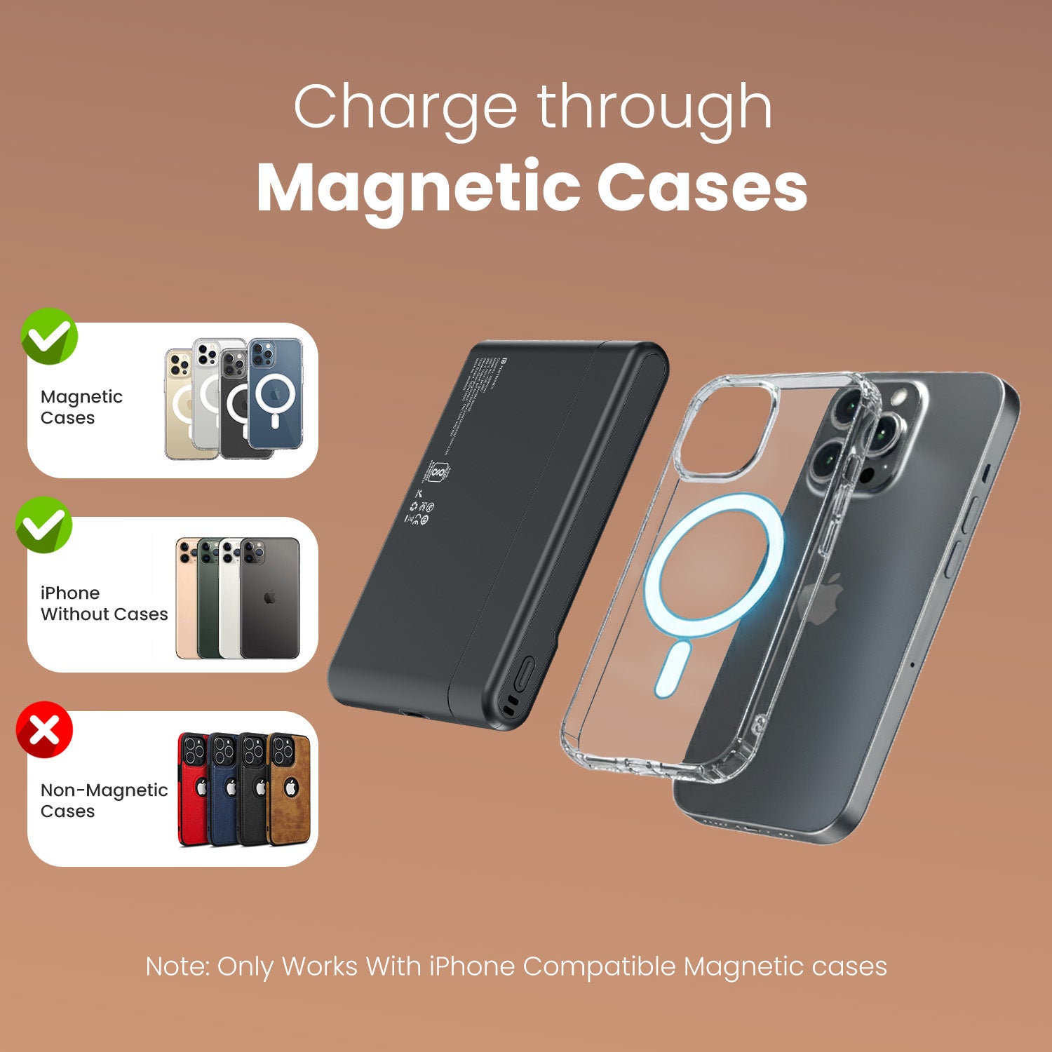 Black Portronics Power Shutter Air 10K Portable Power Bank | Secure magnetic hold for MagSafe devices | magsafe power bank | Keeps your phone aligned while charging.