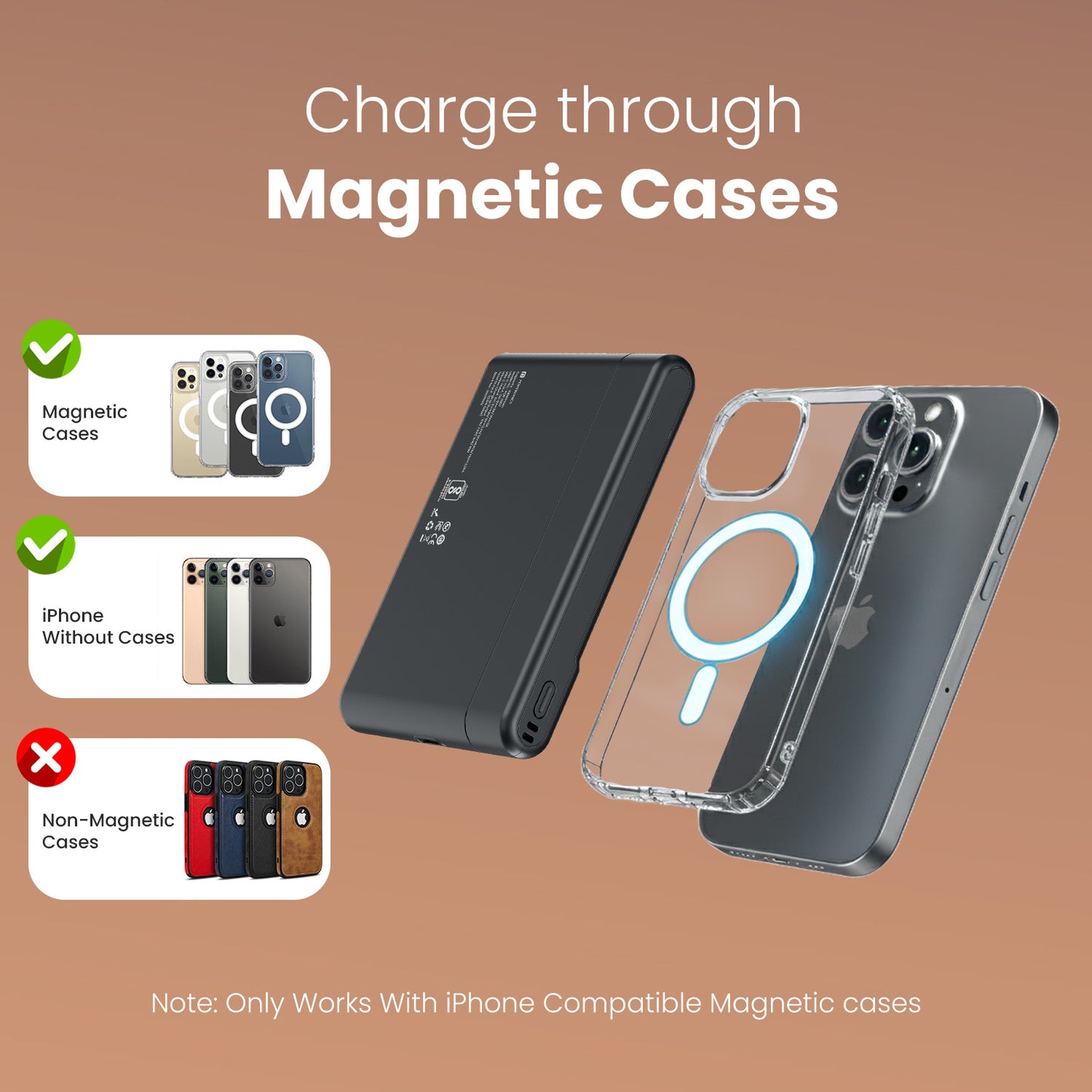 Black Portronics Power Shutter Air 10K Portable Power Bank | Secure magnetic hold for MagSafe devices | magsafe power bank | Keeps your phone aligned while charging.