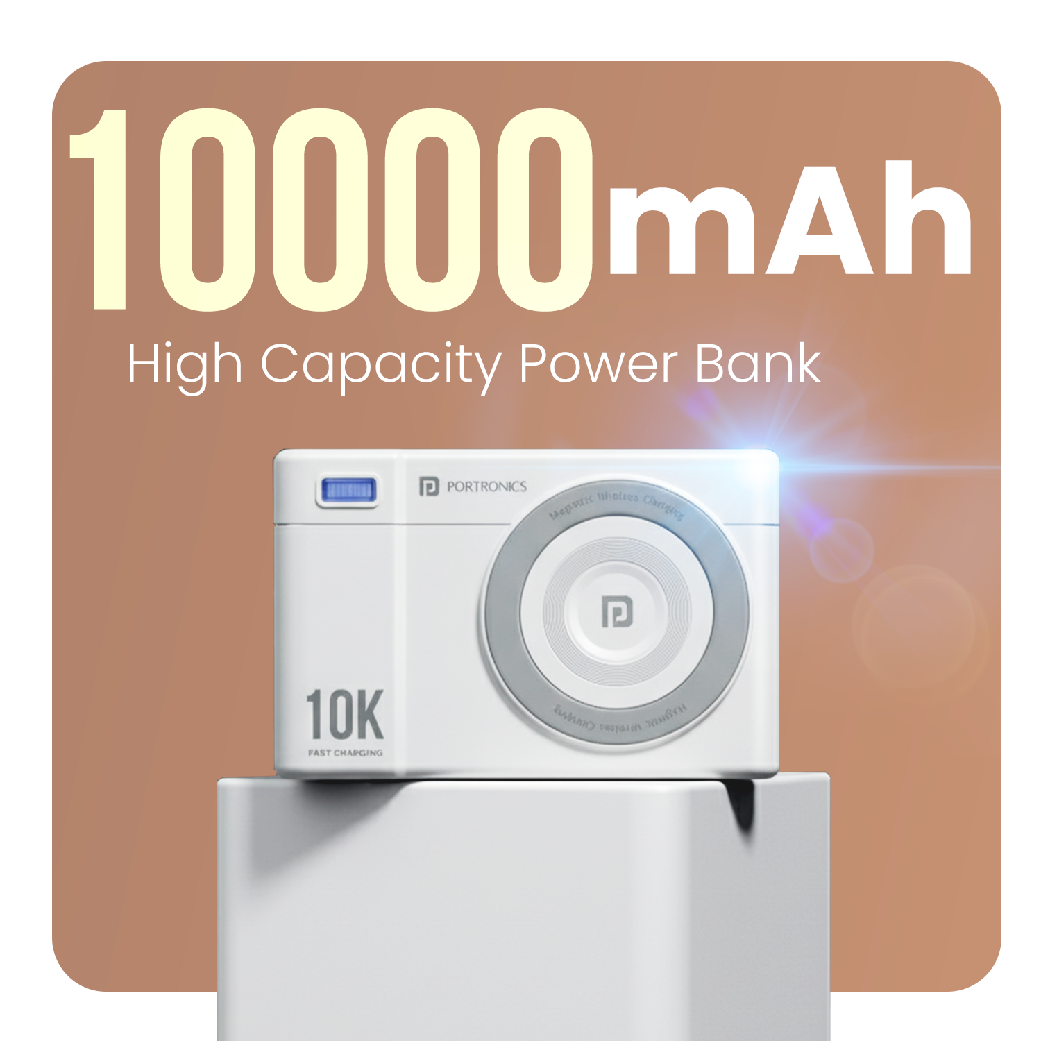 White Portronics Power Shutter Air 10K Portable power bank Charger | Perfect power companion for mobile devices | power bank for mobile | Boosts phone battery anytime.
