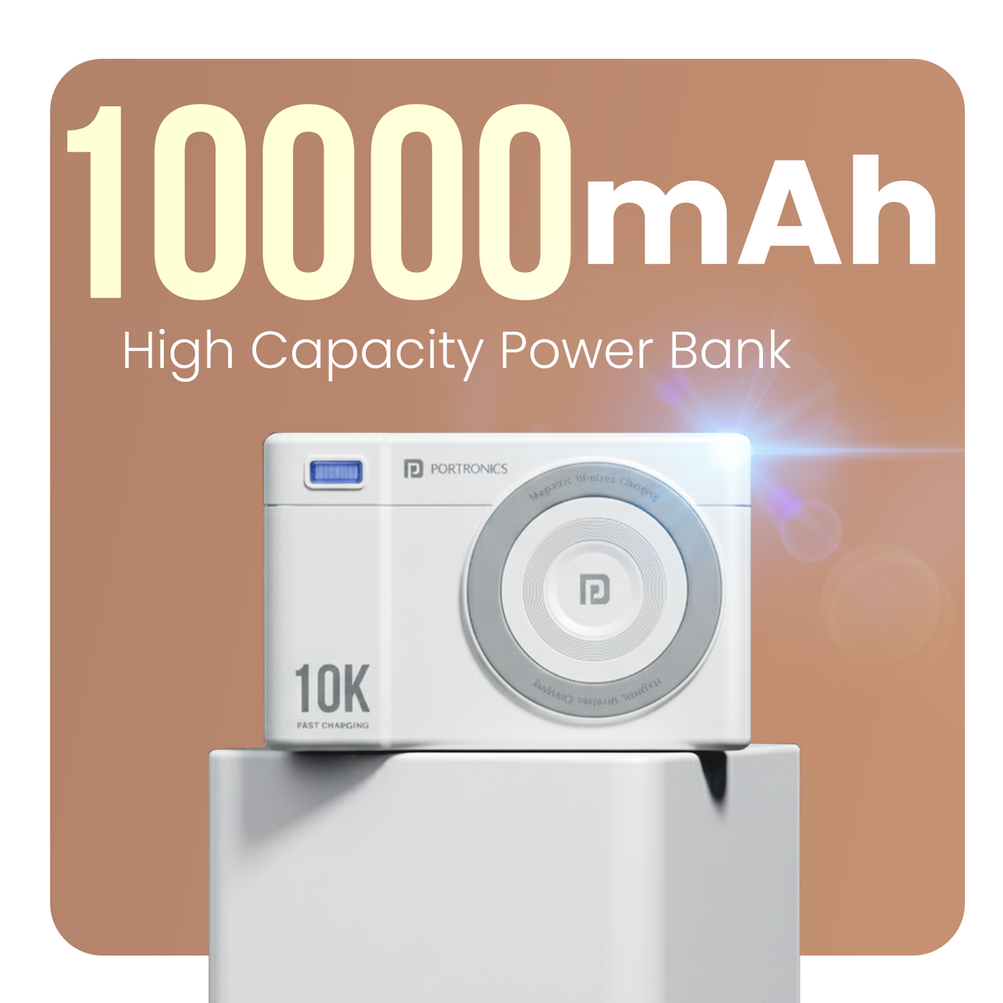 White Portronics Power Shutter Air 10K Portable power bank Charger | Perfect power companion for mobile devices | power bank for mobile | Boosts phone battery anytime.
